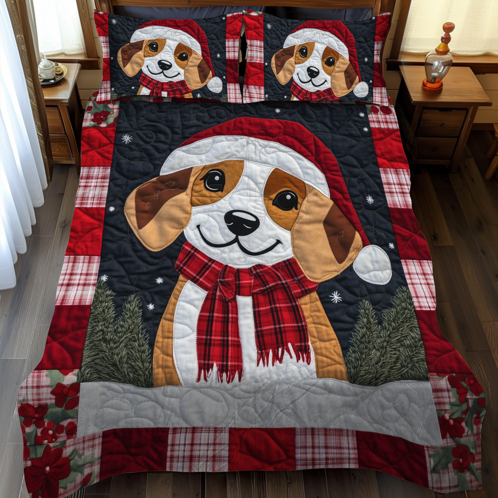 Beagle Frosty Fun 3-Piece Quilted Bedding Set NCU0VL633