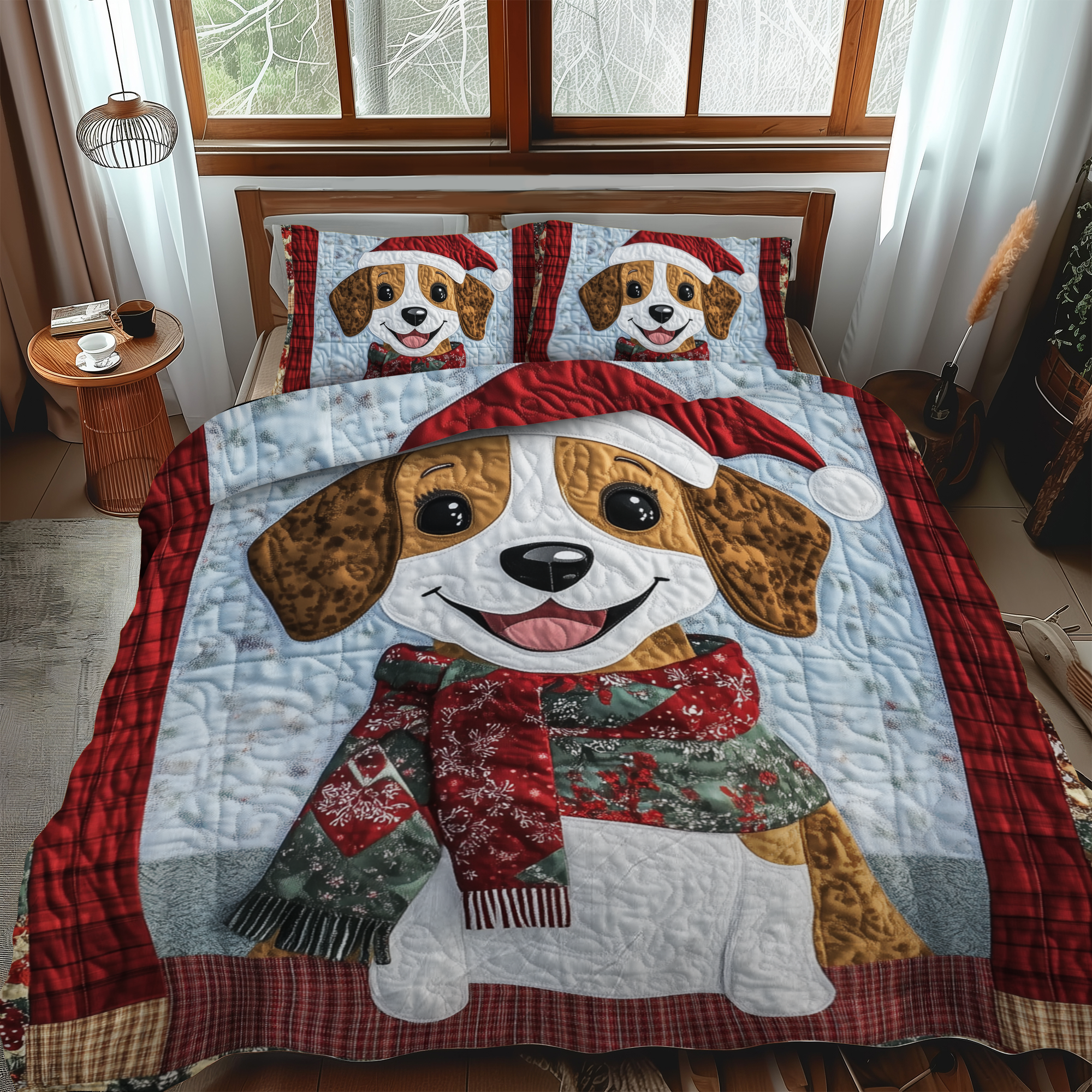 Beagle Holiday Joy 3-Piece Quilted Bedding Set NCU0VL634