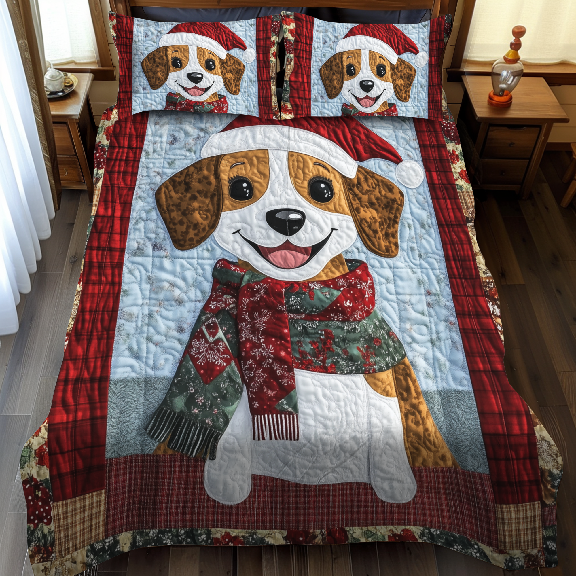 Beagle Holiday Joy 3-Piece Quilted Bedding Set NCU0VL634