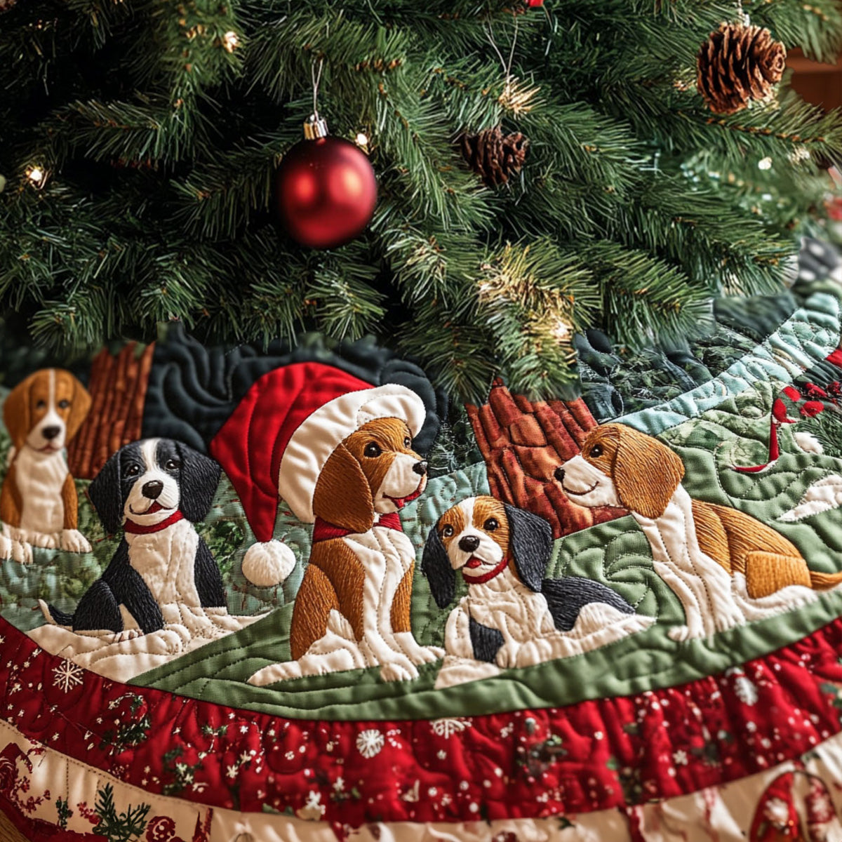 Beagle Jingle Paws Quilted Christmas Tree Skirt NCU0PT1584