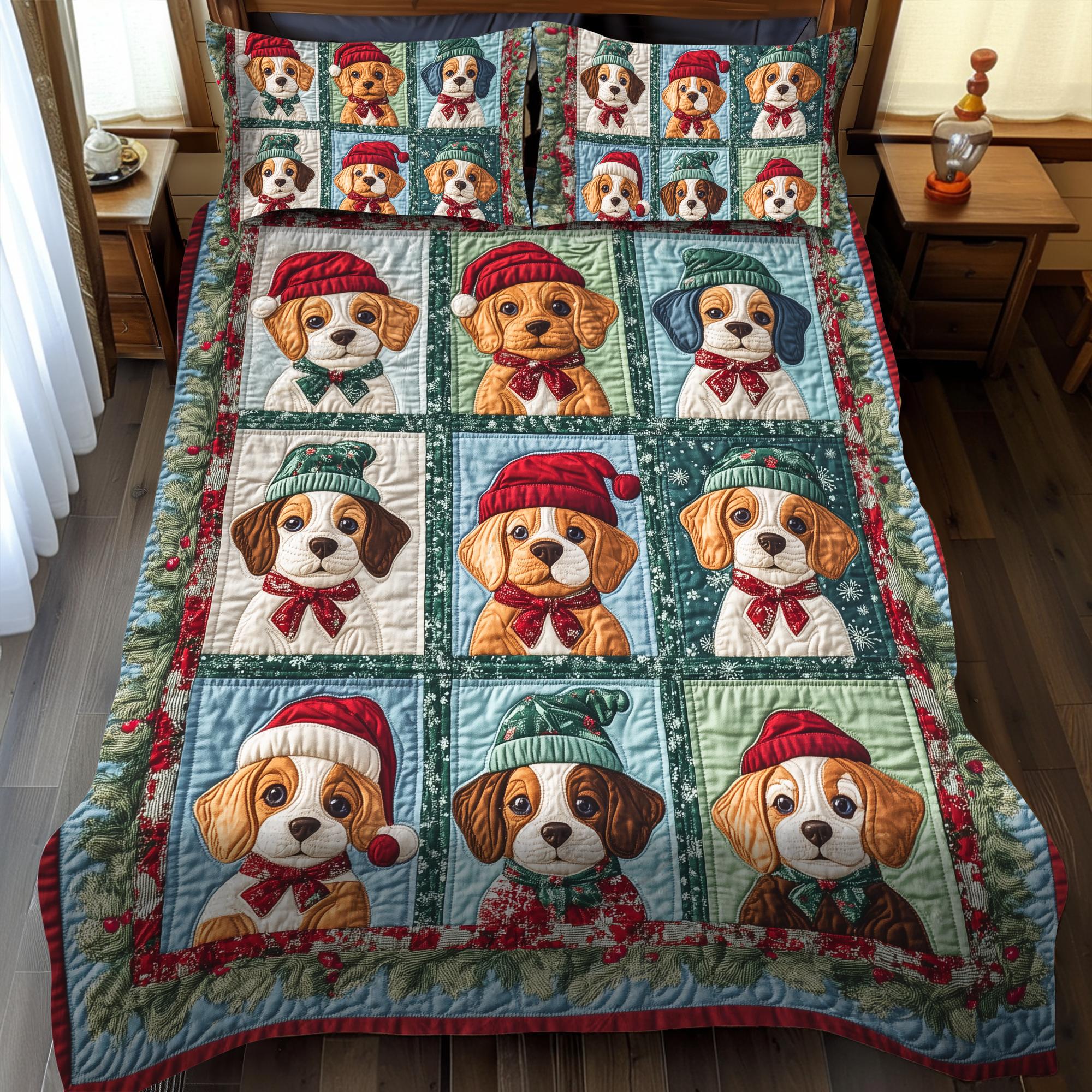 Beagle Noel Night 3-Piece Quilted Bedding Set NCU0VL637