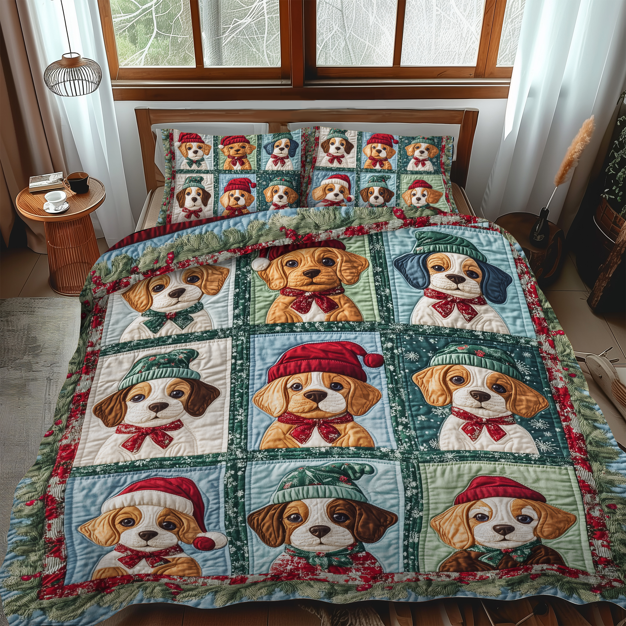 Beagle Noel Night 3-Piece Quilted Bedding Set NCU0VL637