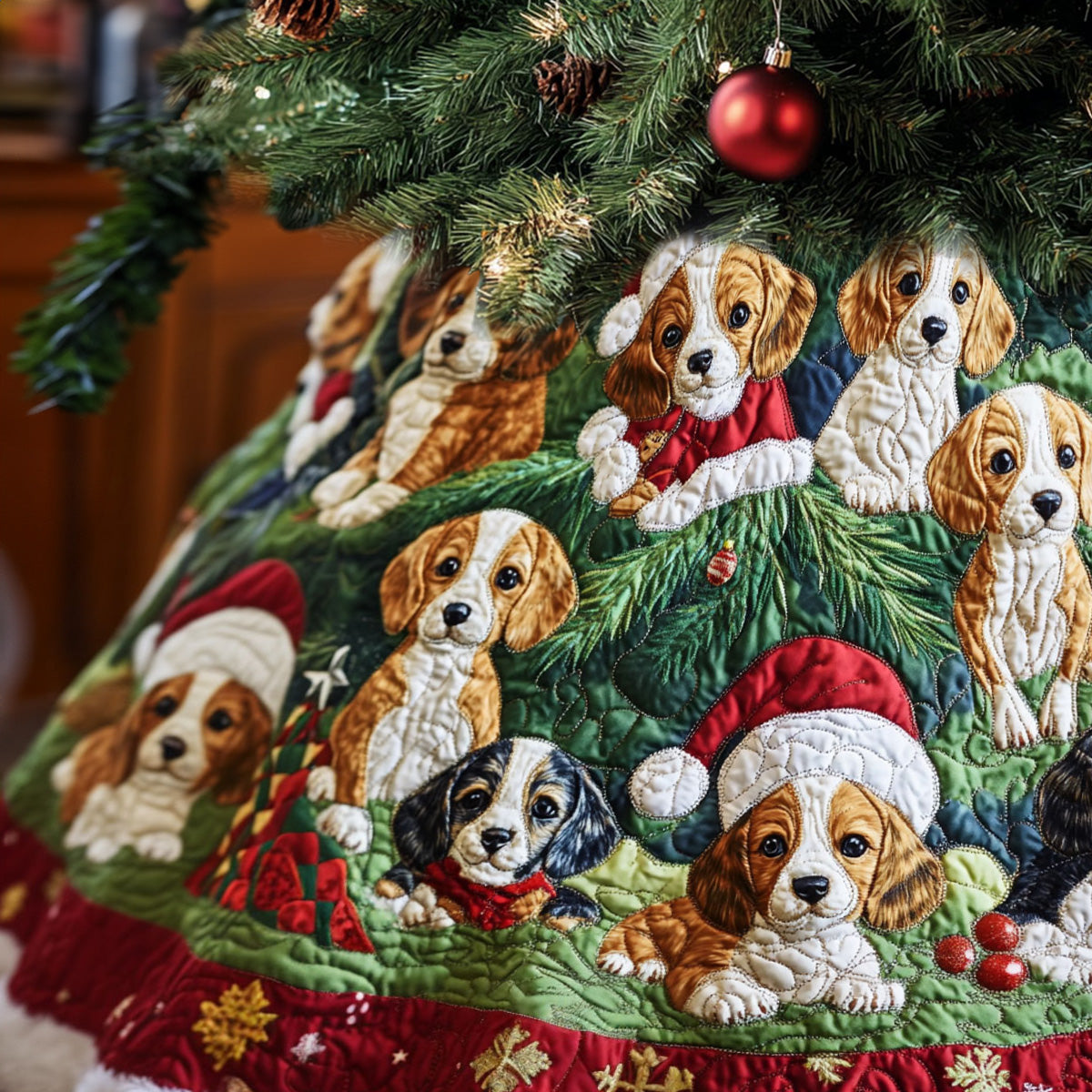 Beagle Paw Prints Quilted Christmas Tree Skirt NCU0PT1586