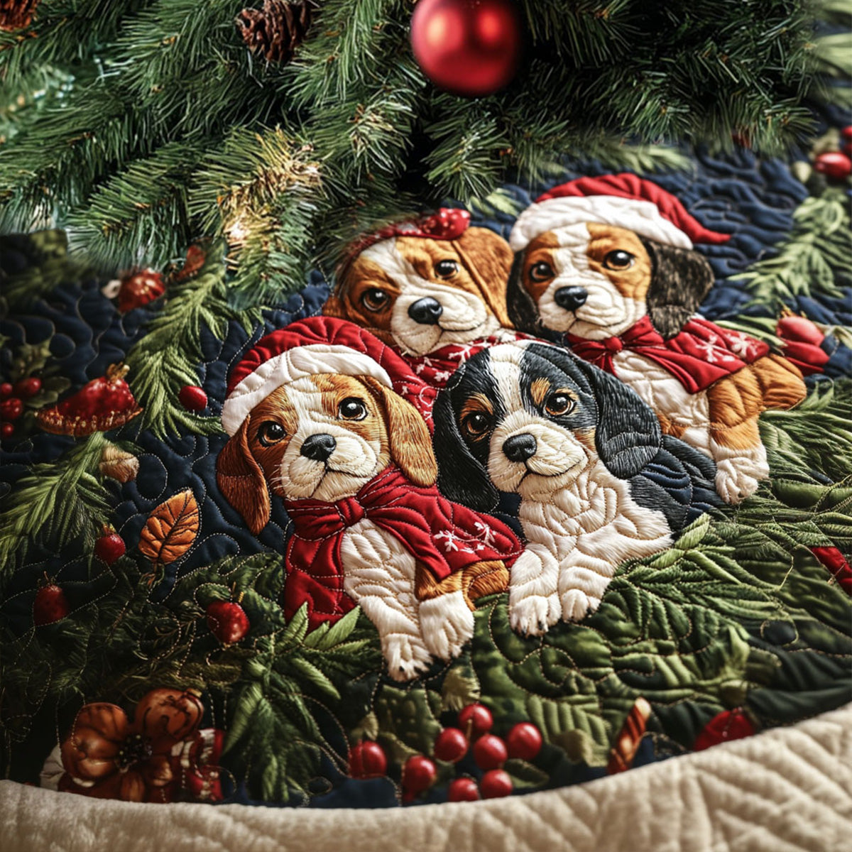 Beagle Starry Night Quilted Christmas Tree Skirt NCU0PT1589