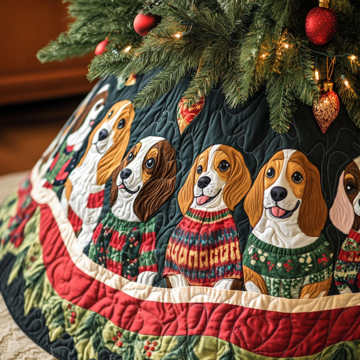 Beagle Winter Magic Quilted Christmas Tree Skirt NCU0PT1590