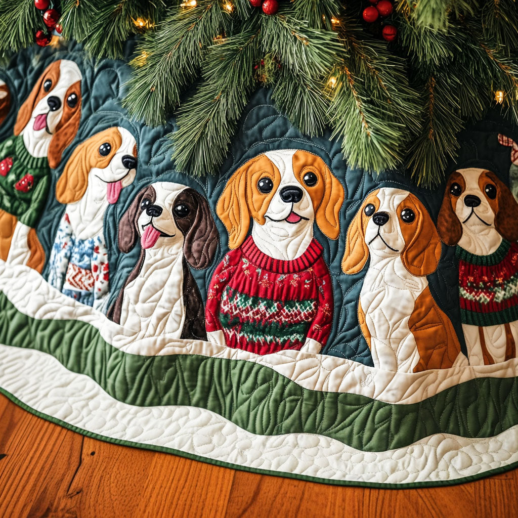 Beagle Winter Whimsy Quilted Christmas Tree Skirt NCU0PT1591