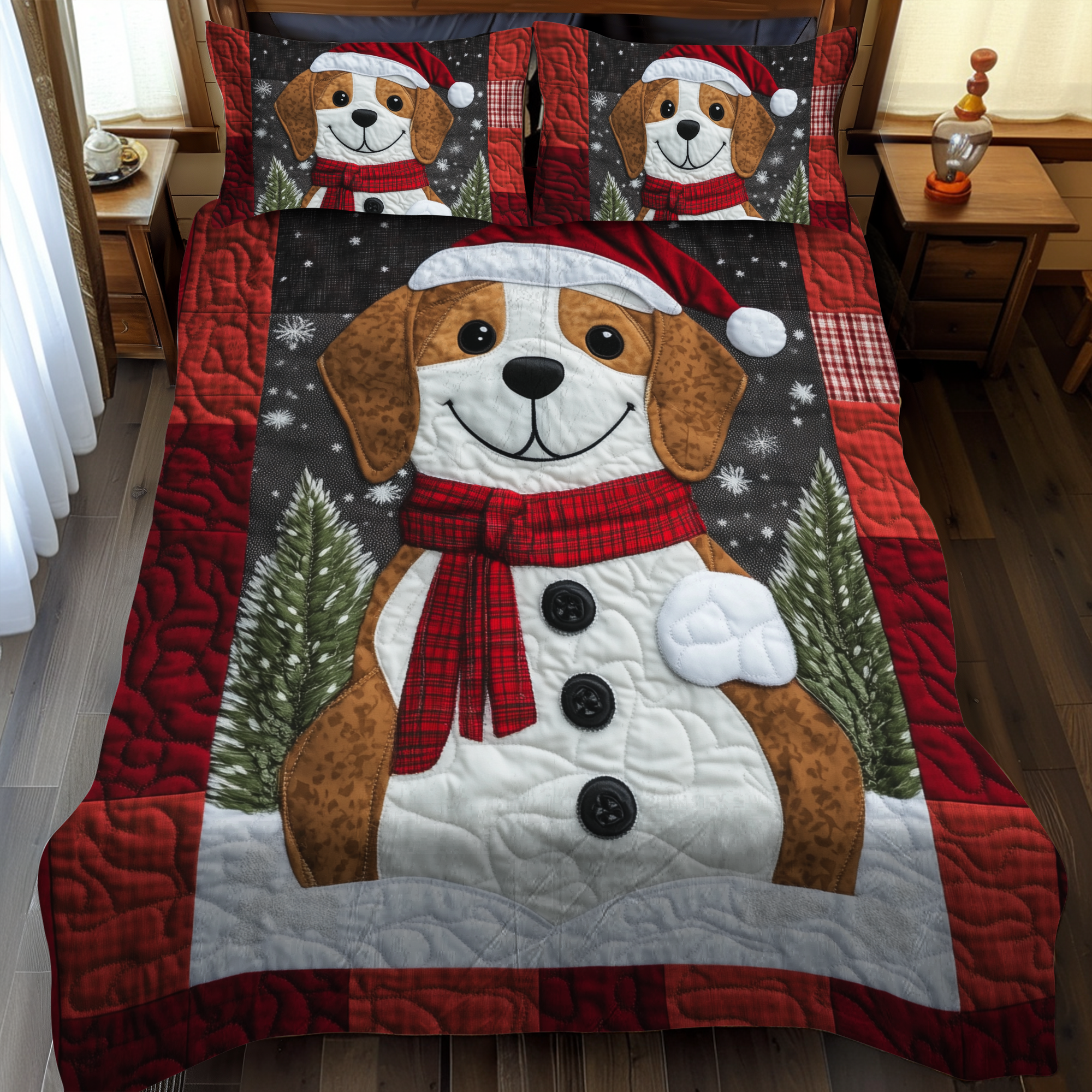 Beagle Winter Wishes 3-Piece Quilted Bedding Set NCU0VL636