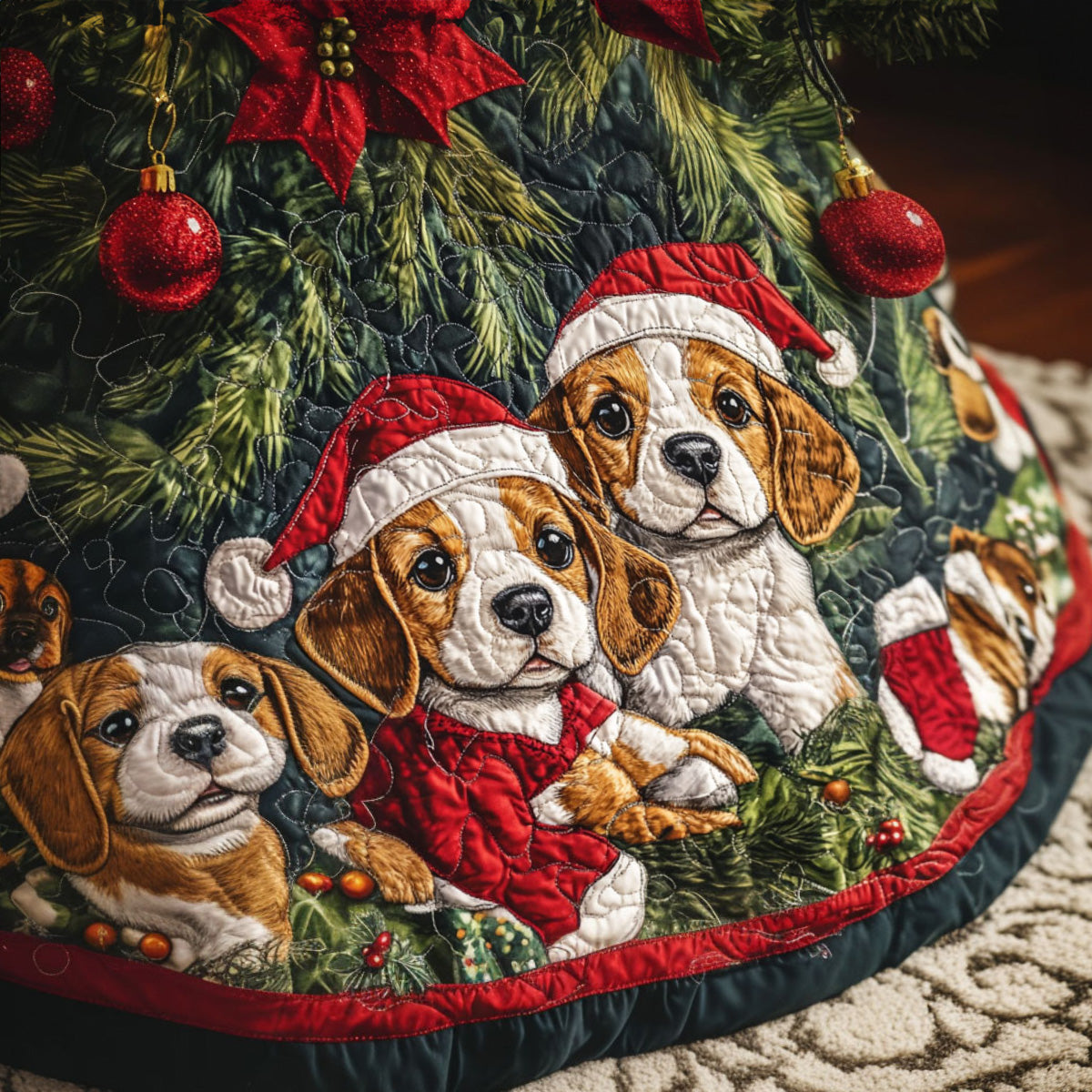 Beagle Wonderland Quilted Christmas Tree Skirt NCU0PT1592