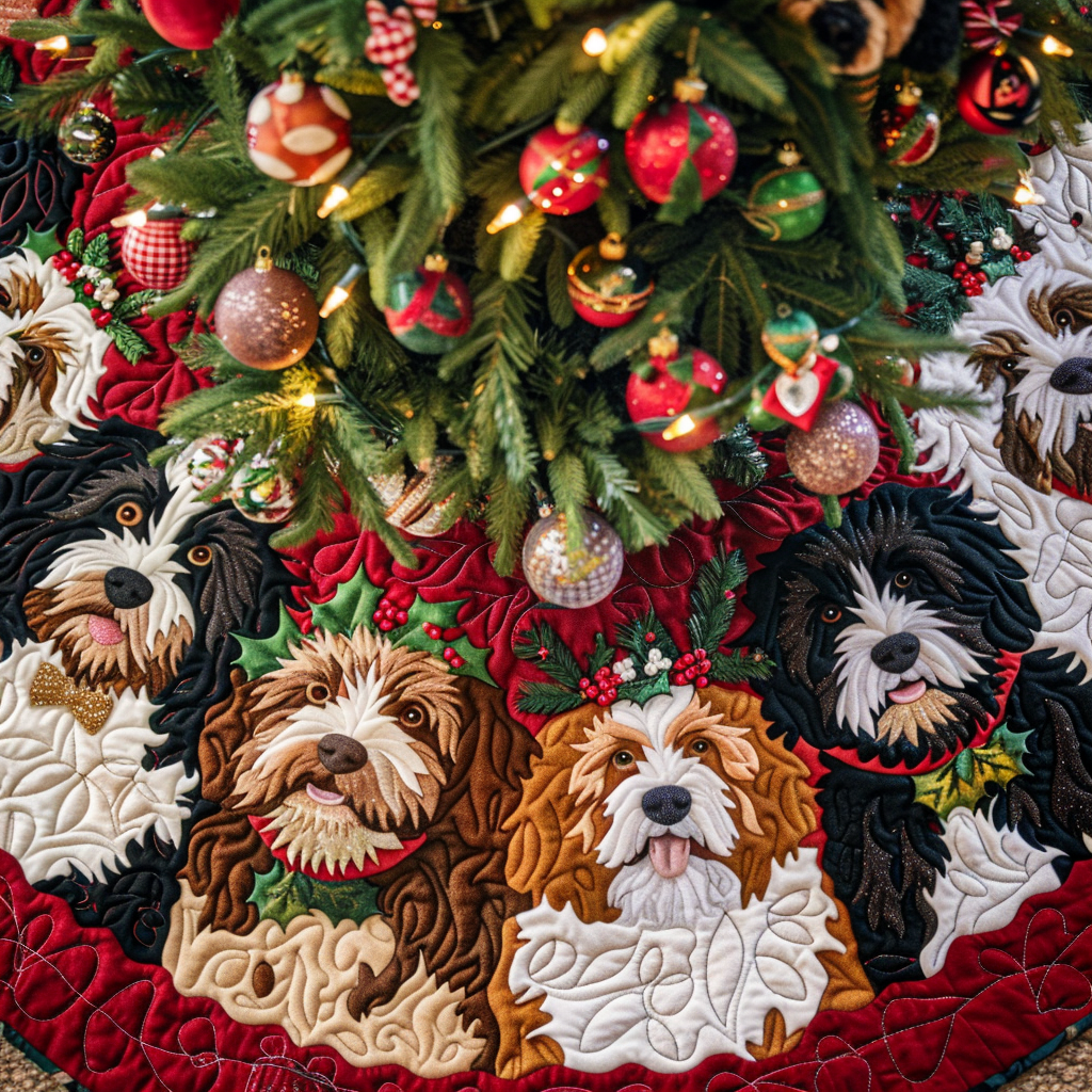 Bernedoodle Christmas Spirit Christmas Quilted Tree Skirt NCU0DV1413