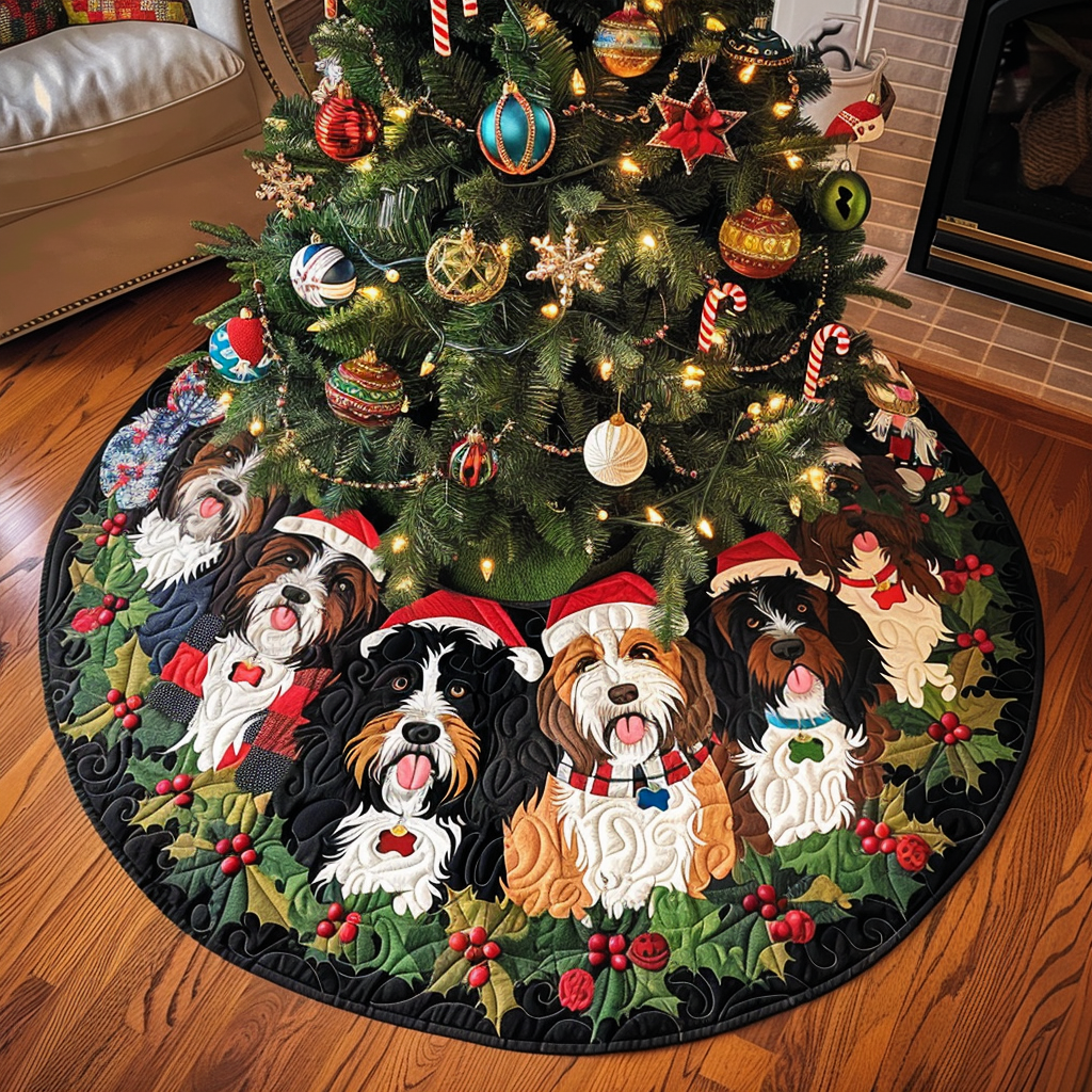 Bernedoodle Winter Wishes Christmas Quilted Tree Skirt NCU0DV1407