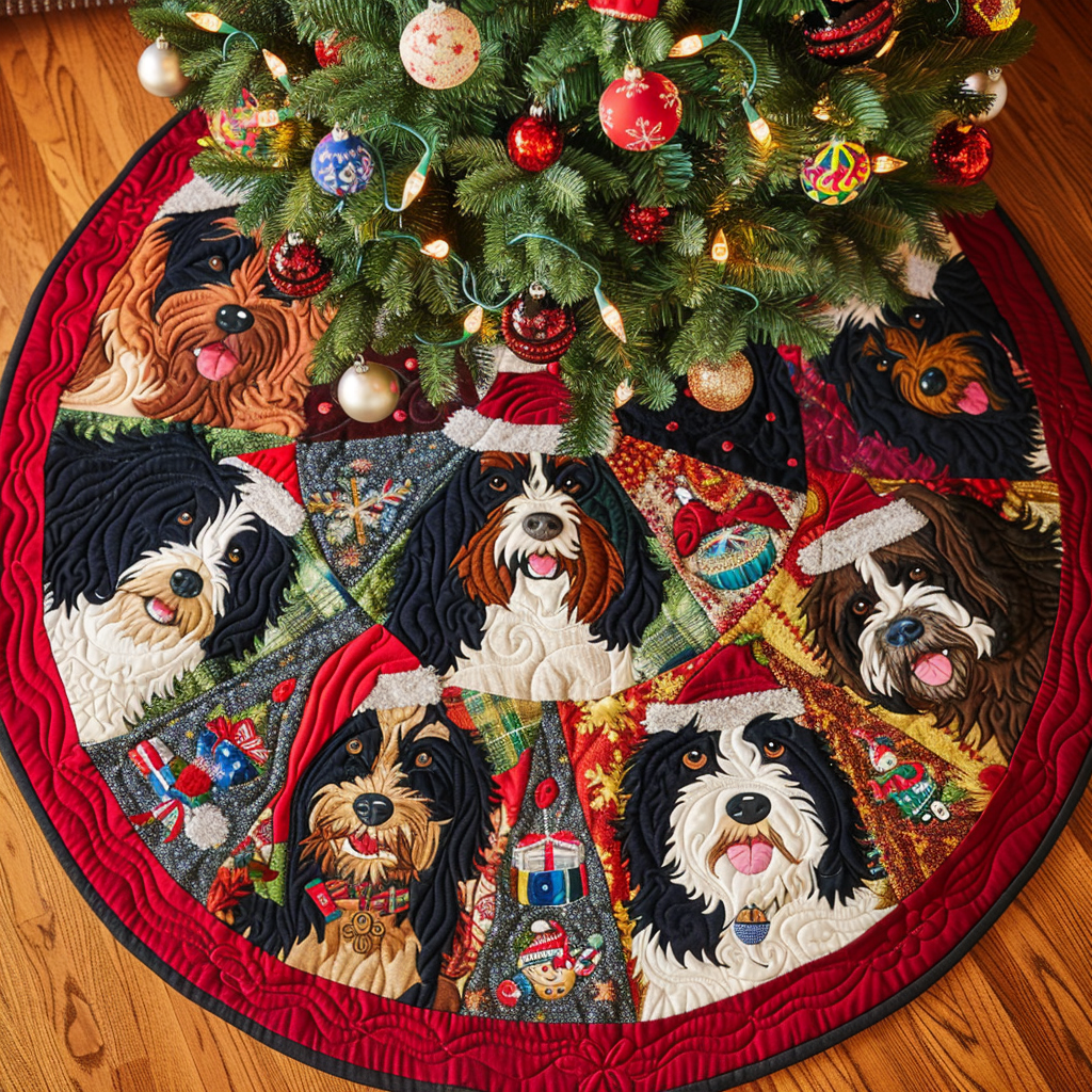 Bernedoodle Yuletide Fun Christmas Quilted Tree Skirt NCU0DV1411