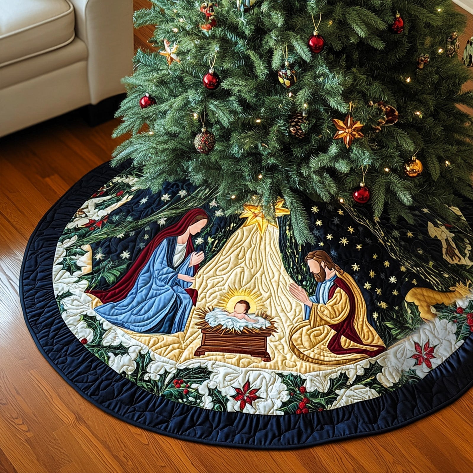 Bethlehem Light Quilted Christmas Tree Skirt NCU0PT1256