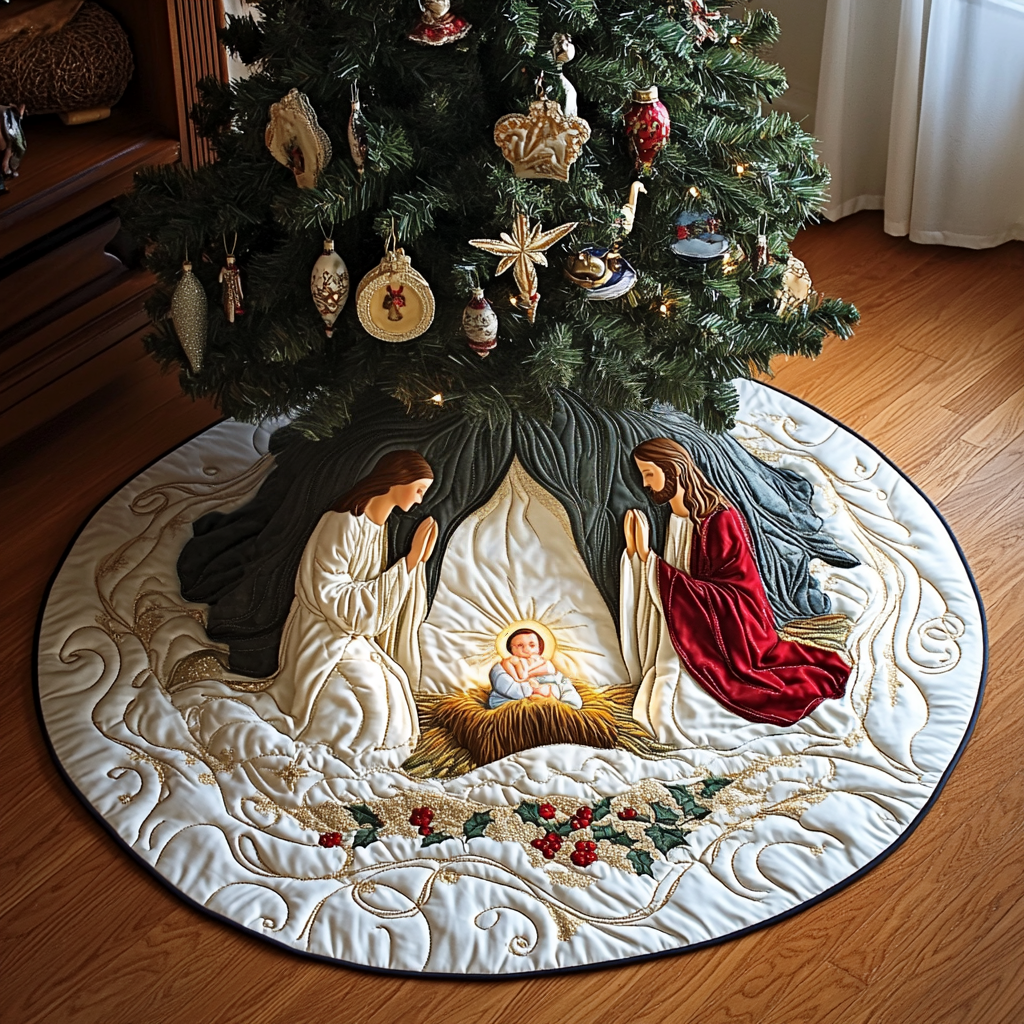 Bethlehem Peace Christmas Quilted Tree Skirt NCU0DV1294