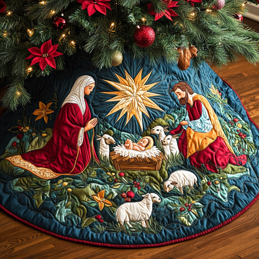 Bethlehem Star Christmas Quilted Tree Skirt NCU0DV1293