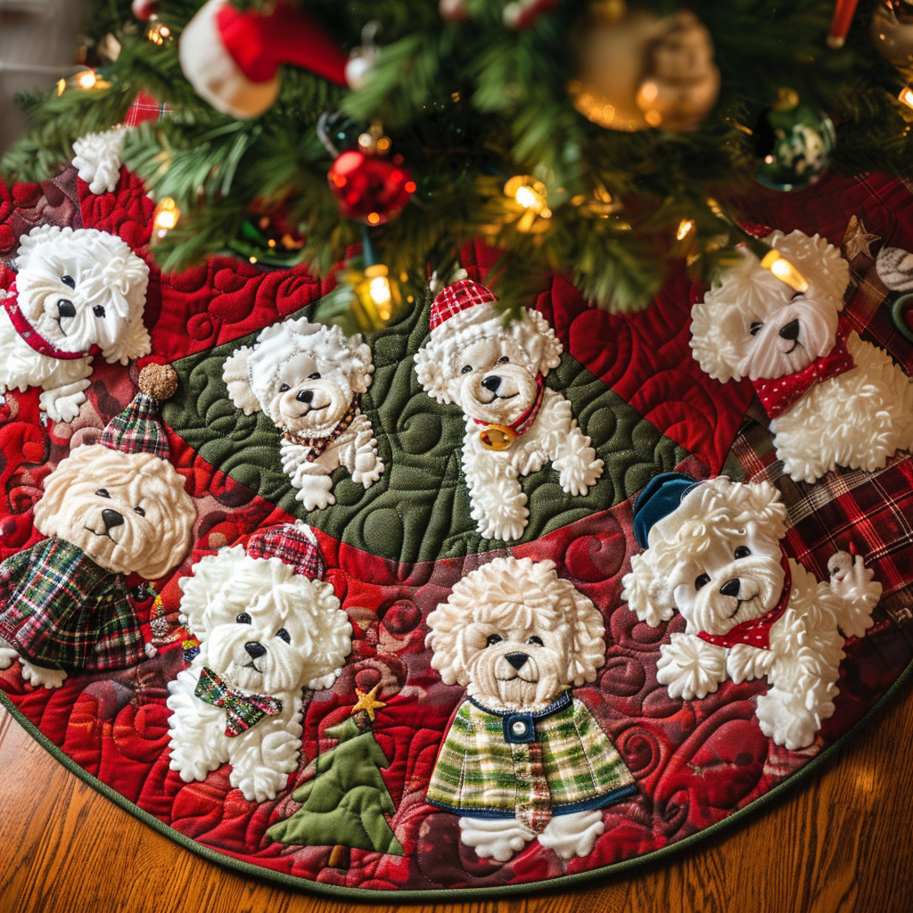 Bichon Christmas Spirit Christmas Quilted Tree Skirt NCU0DV1374