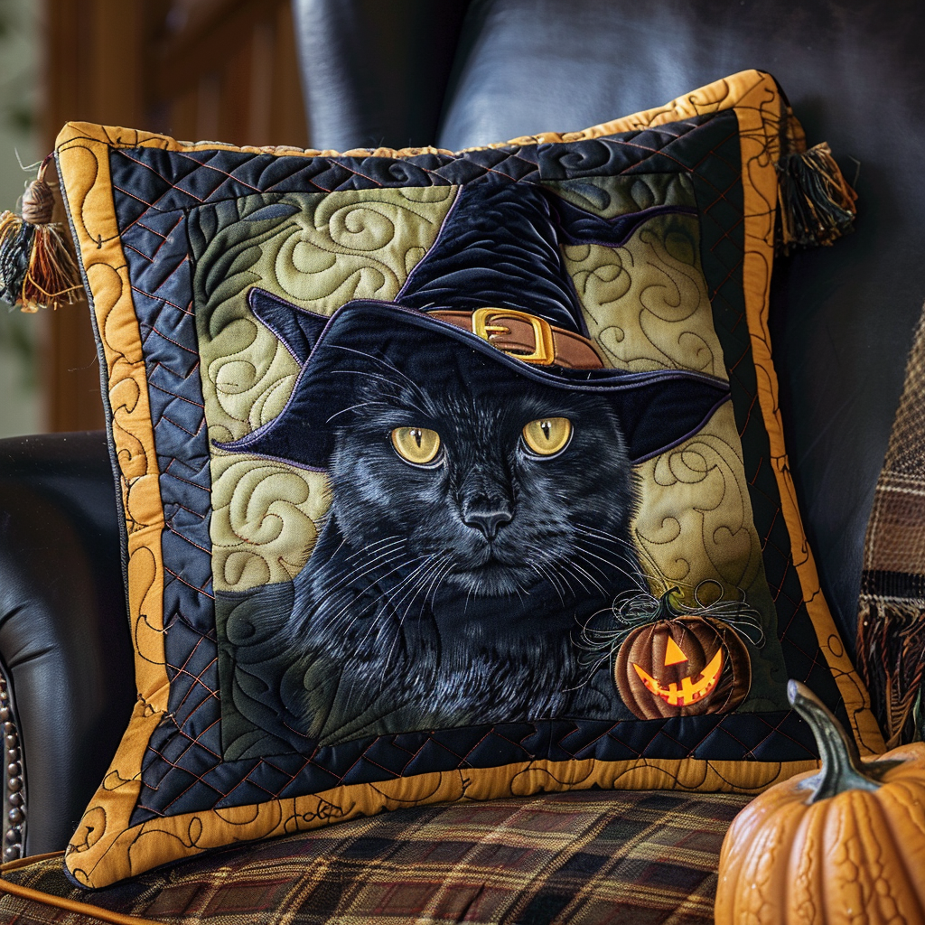 Black Cat Witch Quilted Pillow Case NCU0TH264