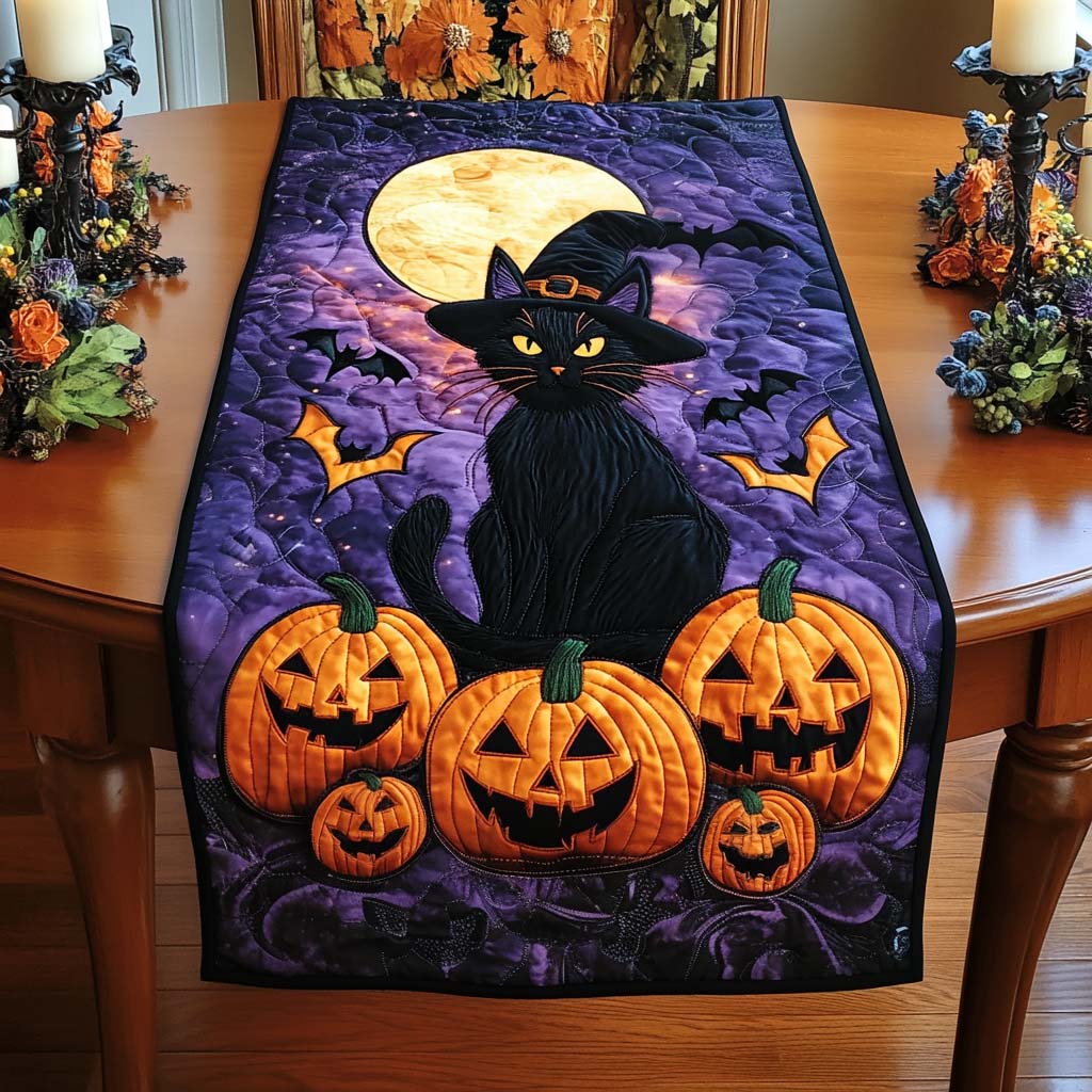 Black Cat And Pumpkins Quilted Table Runner NCU0NT698