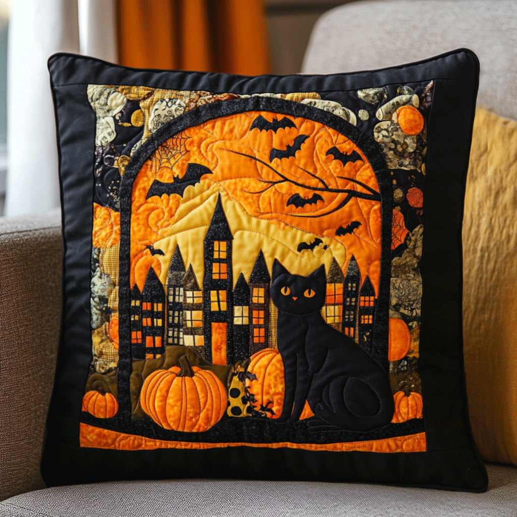 Black Cat Magic Halloween Quilted Pillow Case NCU0PD670