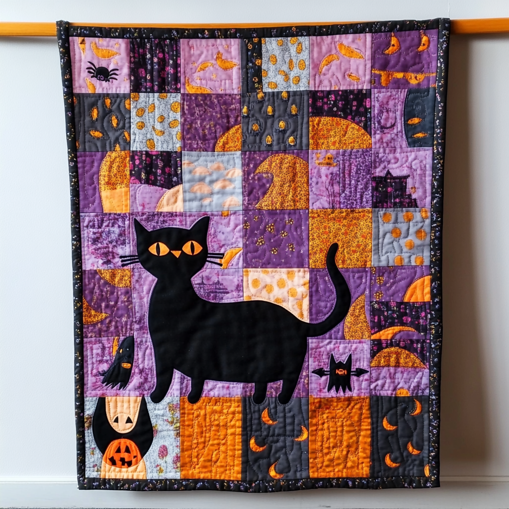 Black Cat Mystical Halloween Quilted Blanket NCU0PD396