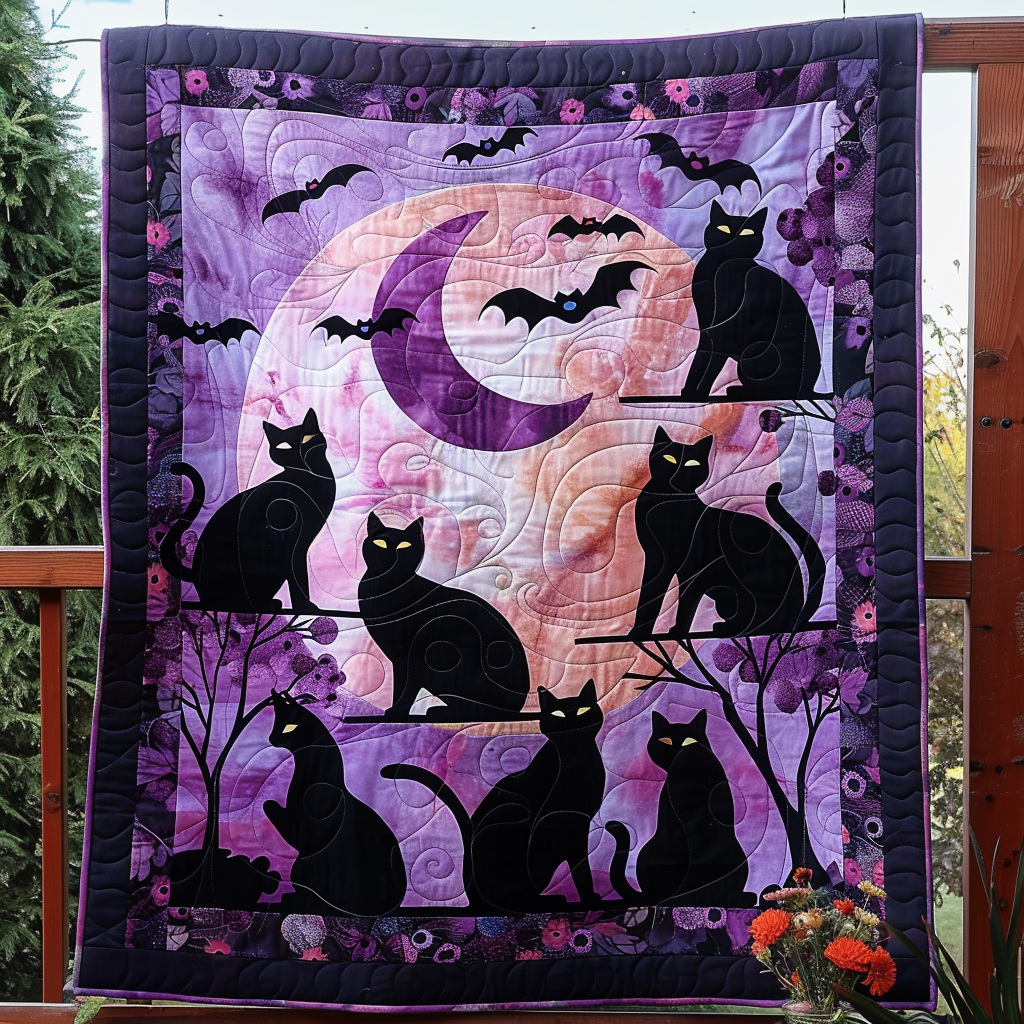 Black Cat Night Quilted Blanket NCU0PD249