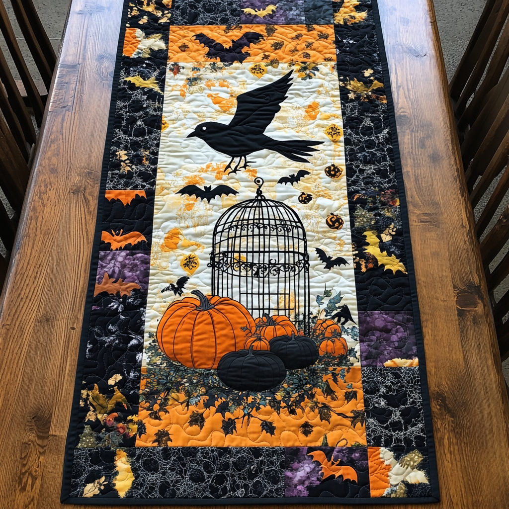 Black Crow Halloween Quilted Table Runner NCU0PD695