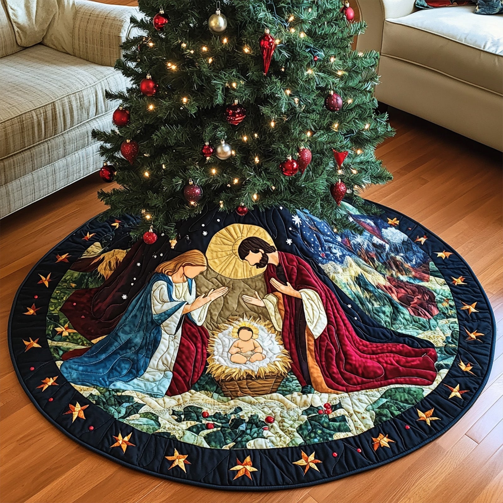 Blessed Arrival Quilted Christmas Tree Skirt NCU0PT1257