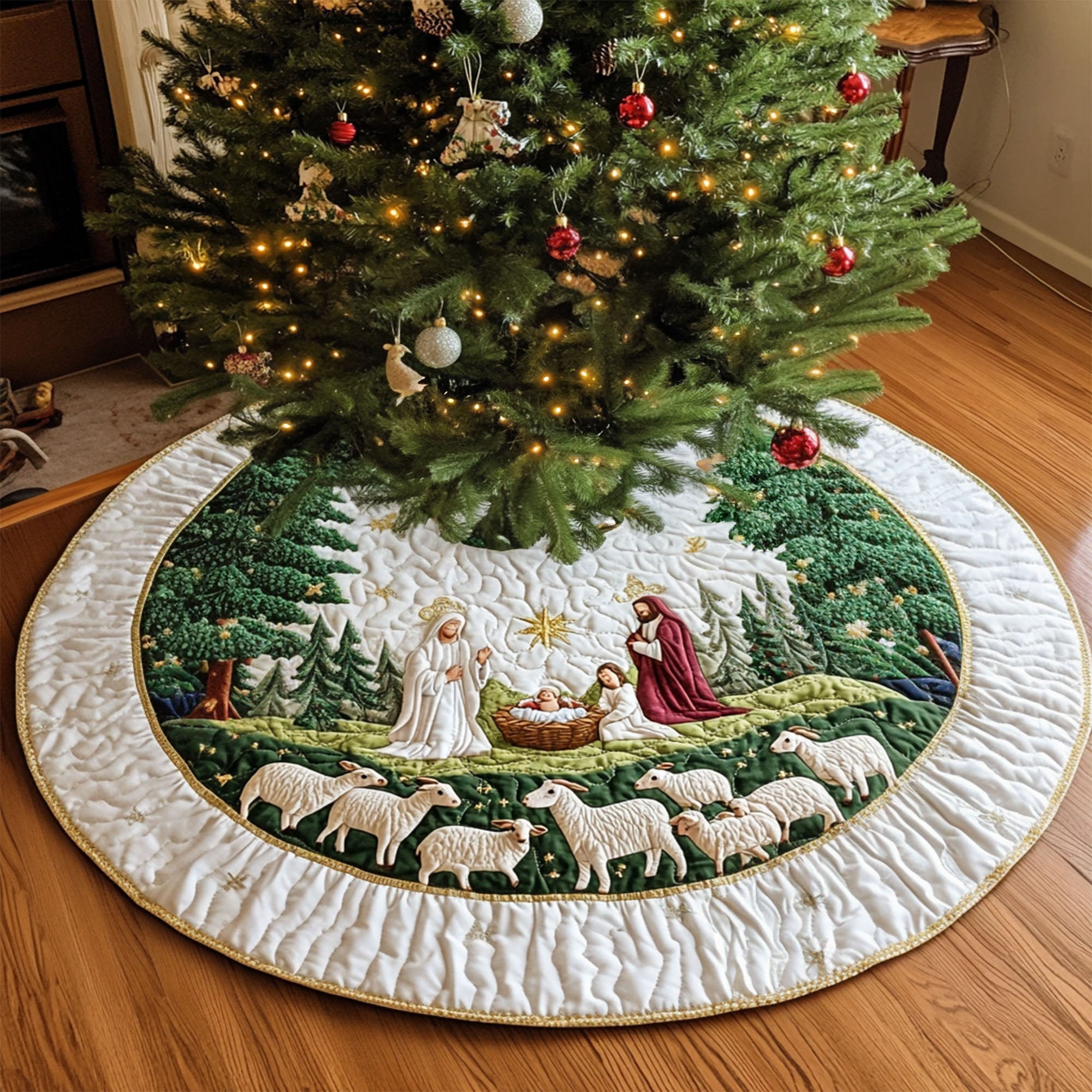 Blessed Manger Quilted Christmas Tree Skirt NCU0PT1220