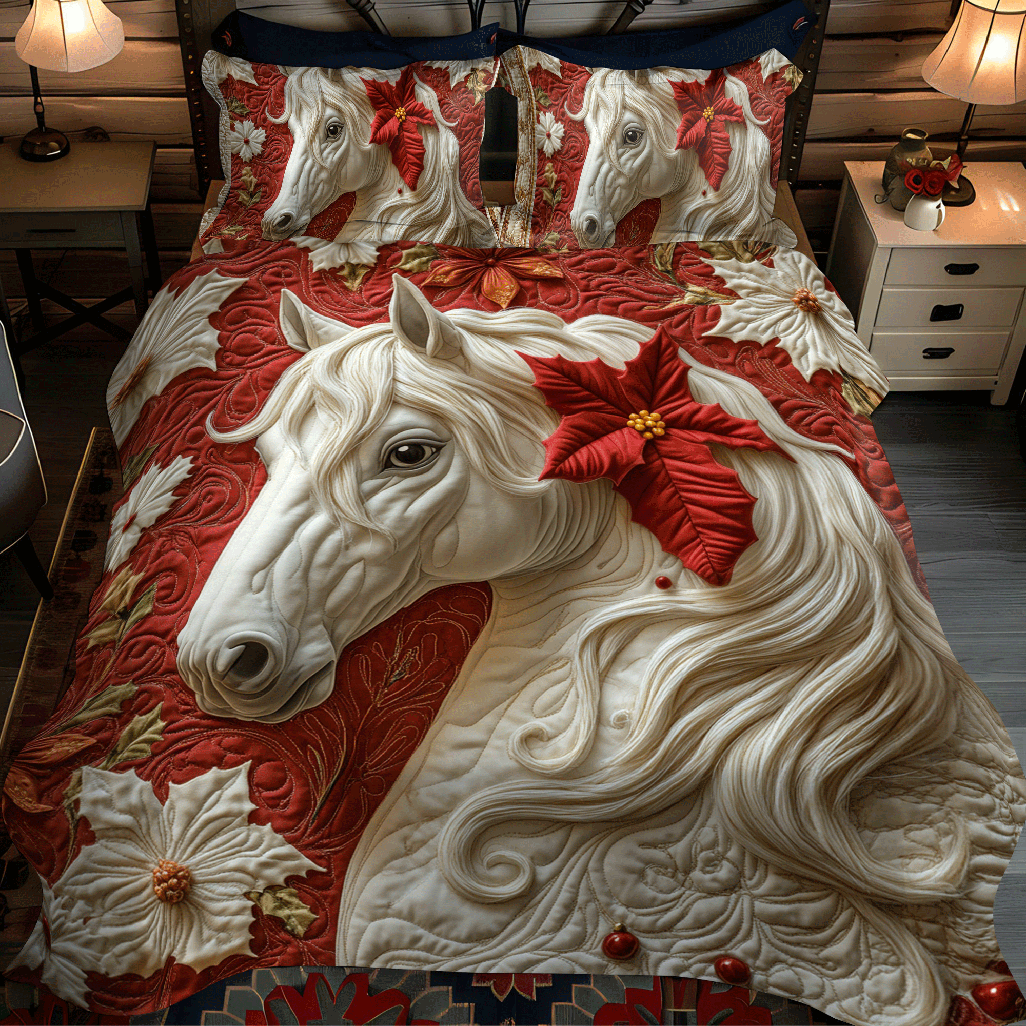 Blooming Horse Quilted Bedding Set NCU0DV1138