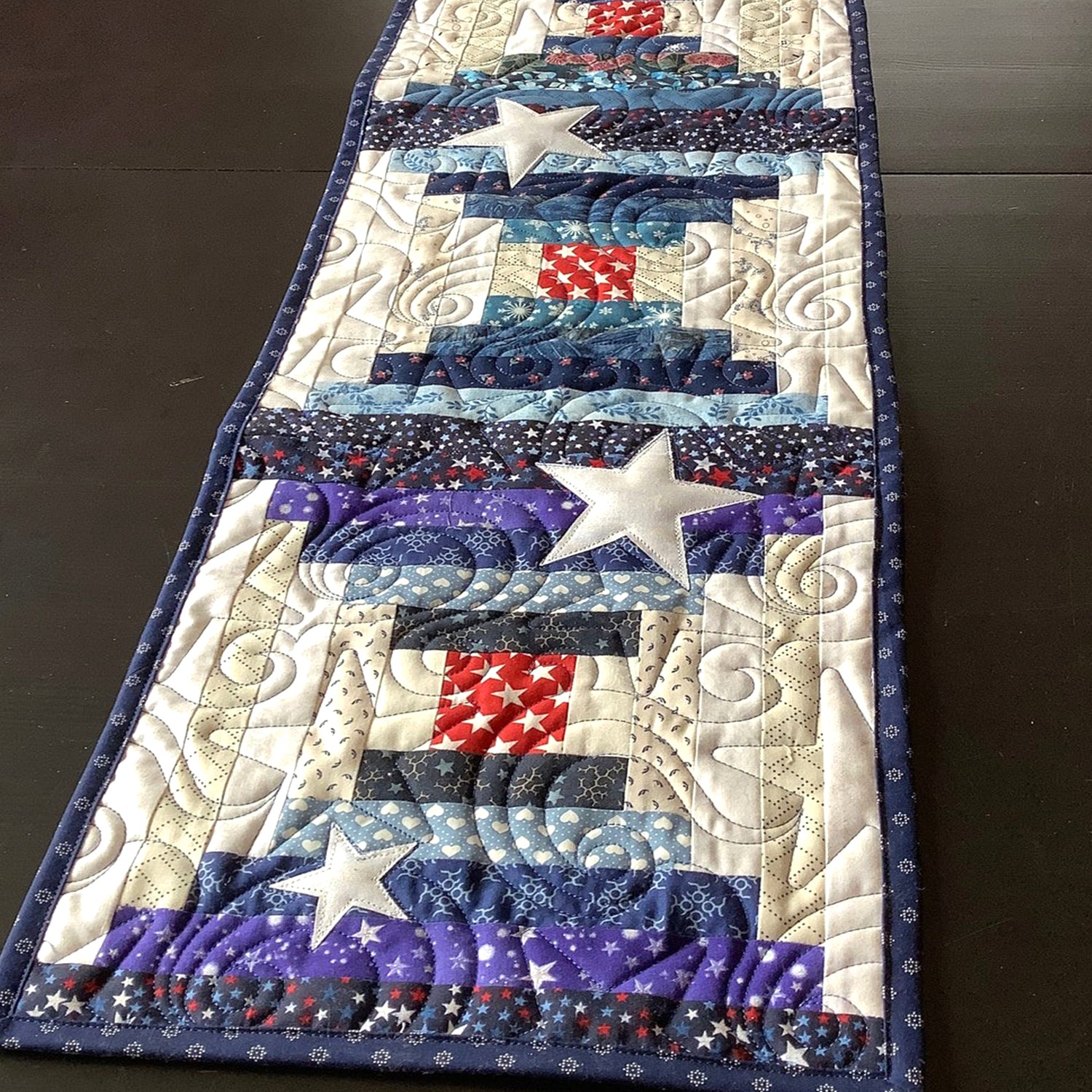 Blue Glory Quilted Table Runner NCU0TH562