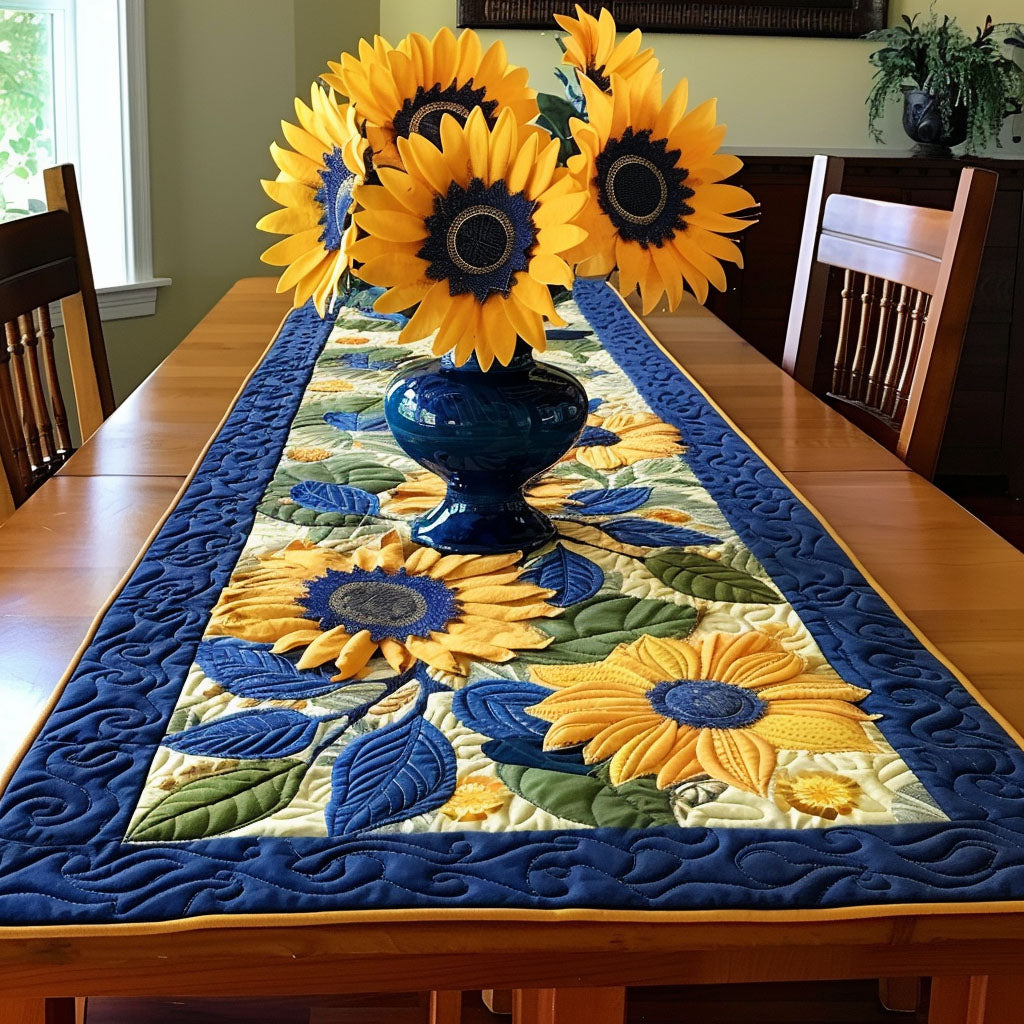 Blue Horizon Sunflower Quilted Table Runner NCU0TL337