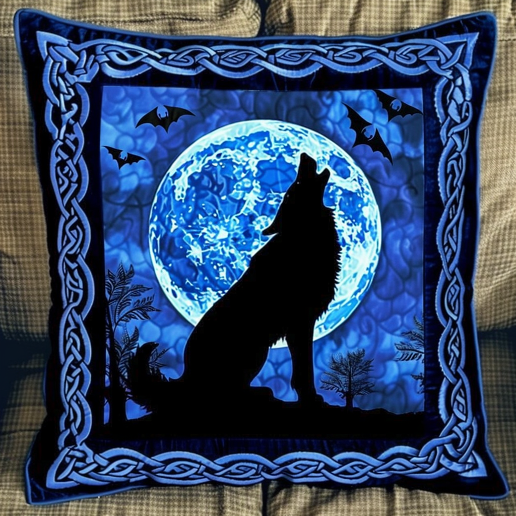 Blue Moon Wolf Quilted Pillow Case NCU0TH121