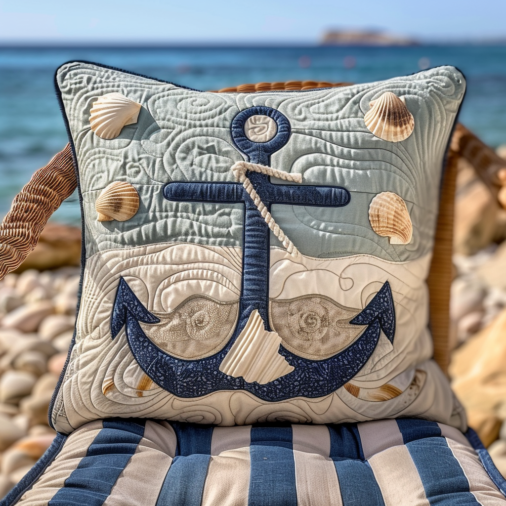 Blue Sea Anchor Quilted Pillow Case NCU0TH290