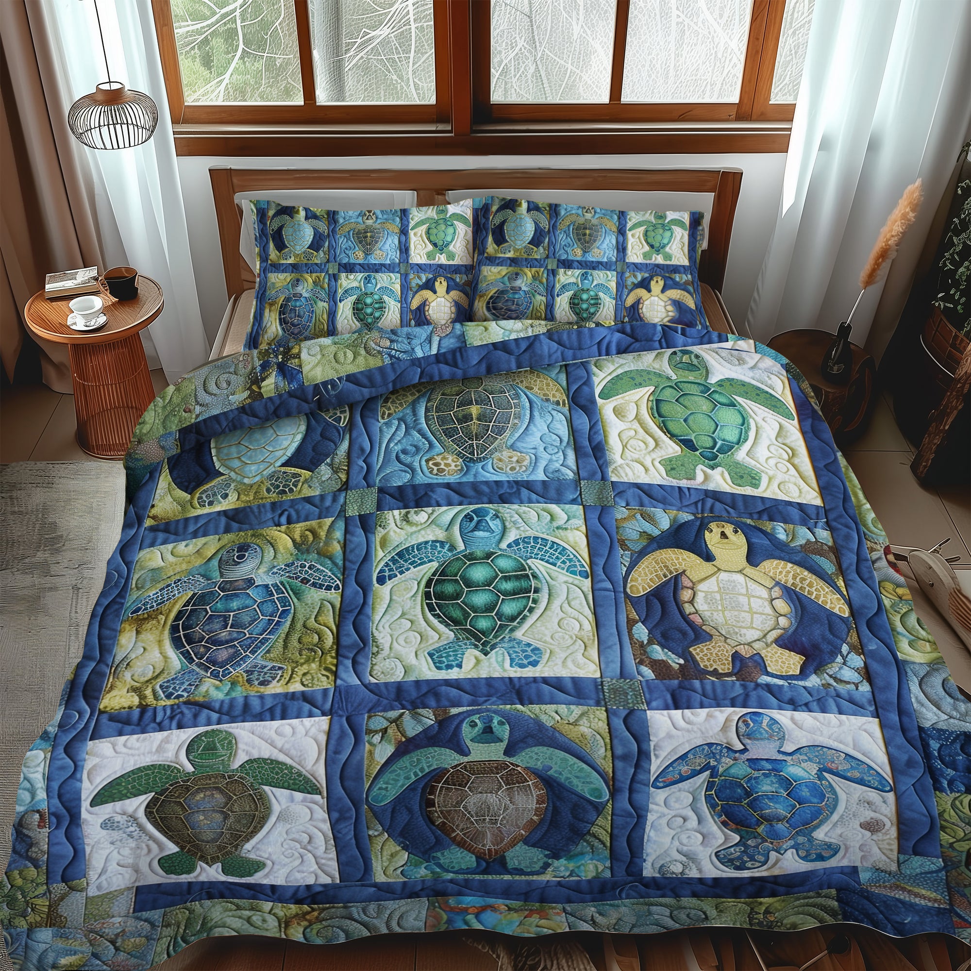 Blue Reef Turtle 3-Piece Quilted Bedding Set  NCU0TL483