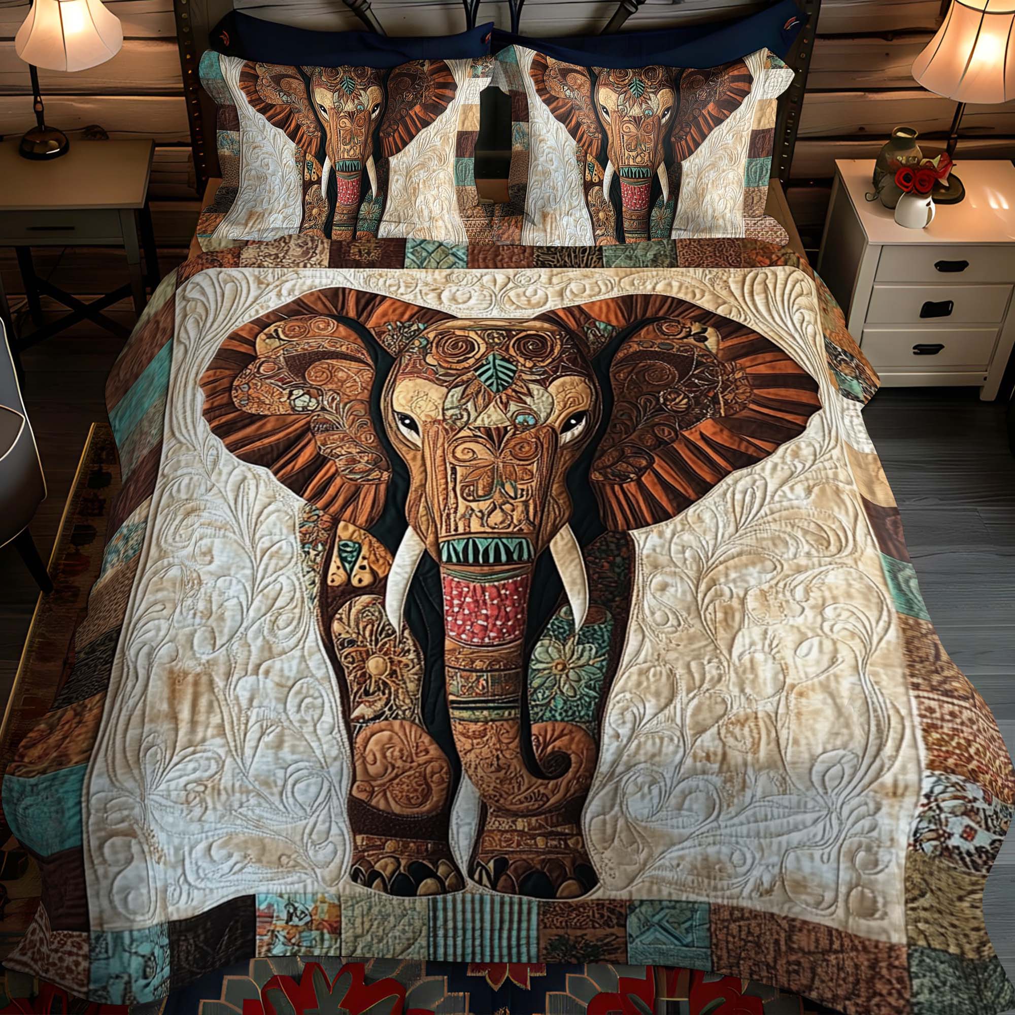 Bohemian Trunk 3-Piece Quilted Bedding Set NCU0NT938