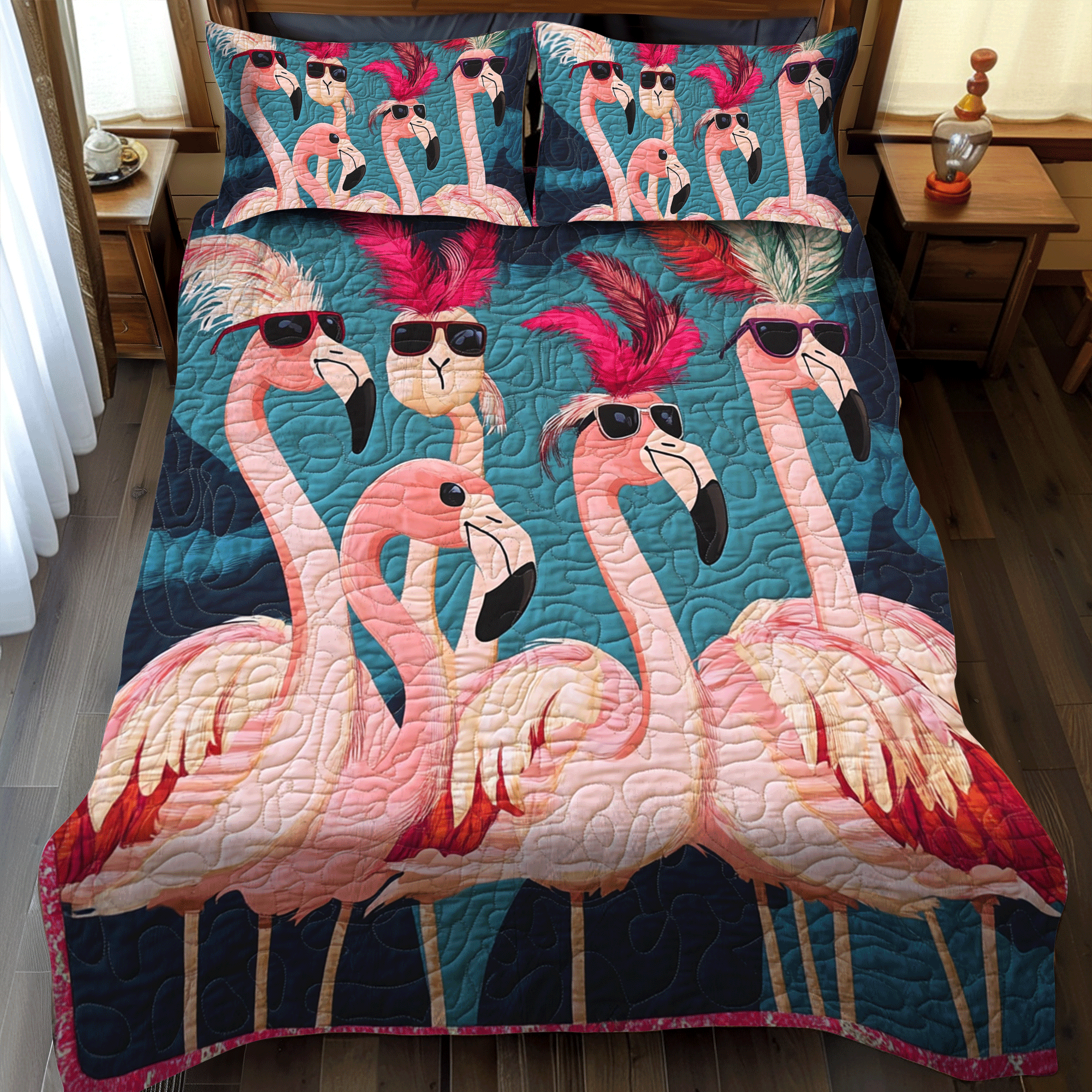 Bold Flamingo Vibrant 3-Piece Quilted Bedding Set NCU0PD510