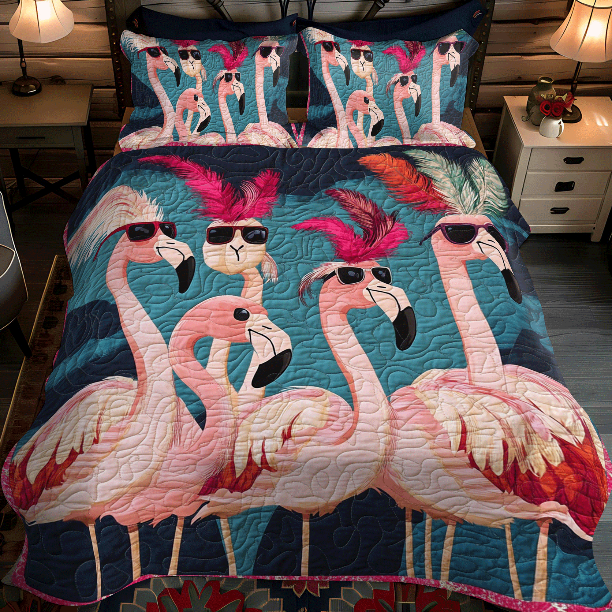 Bold Flamingo Vibrant 3-Piece Quilted Bedding Set NCU0PD510