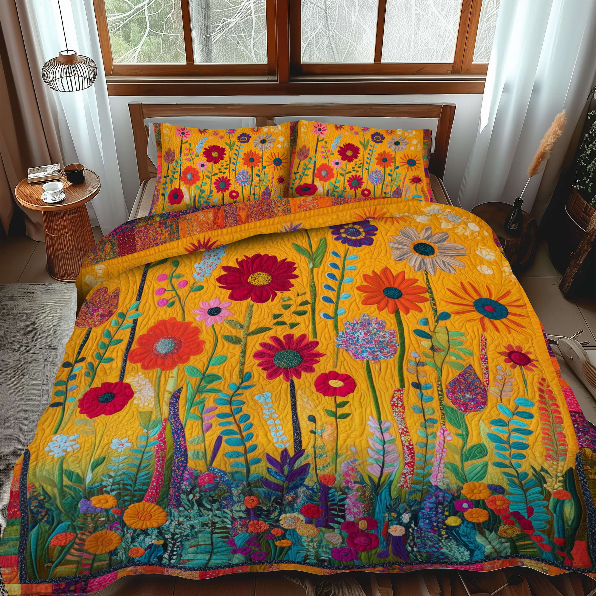 Bold Flowers 3-Piece Quilted Bedding Set NCU0VL388