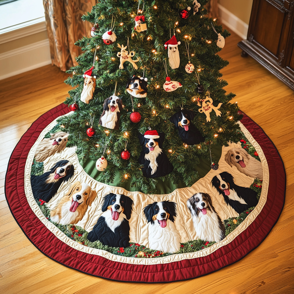 Border Collie Bliss Christmas Quilted Tree Skirt NCU0VL730