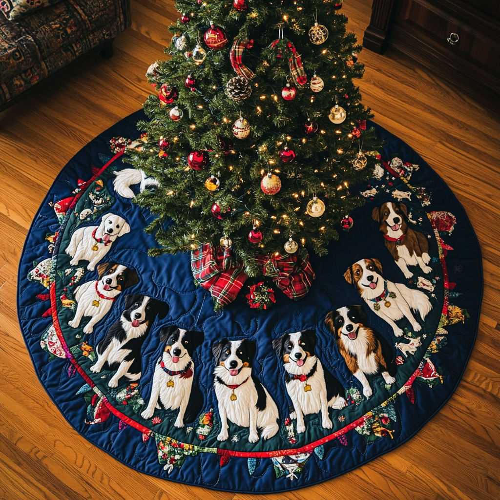 Border Collie Cheer Christmas Quilted Tree Skirt NCU0VL725