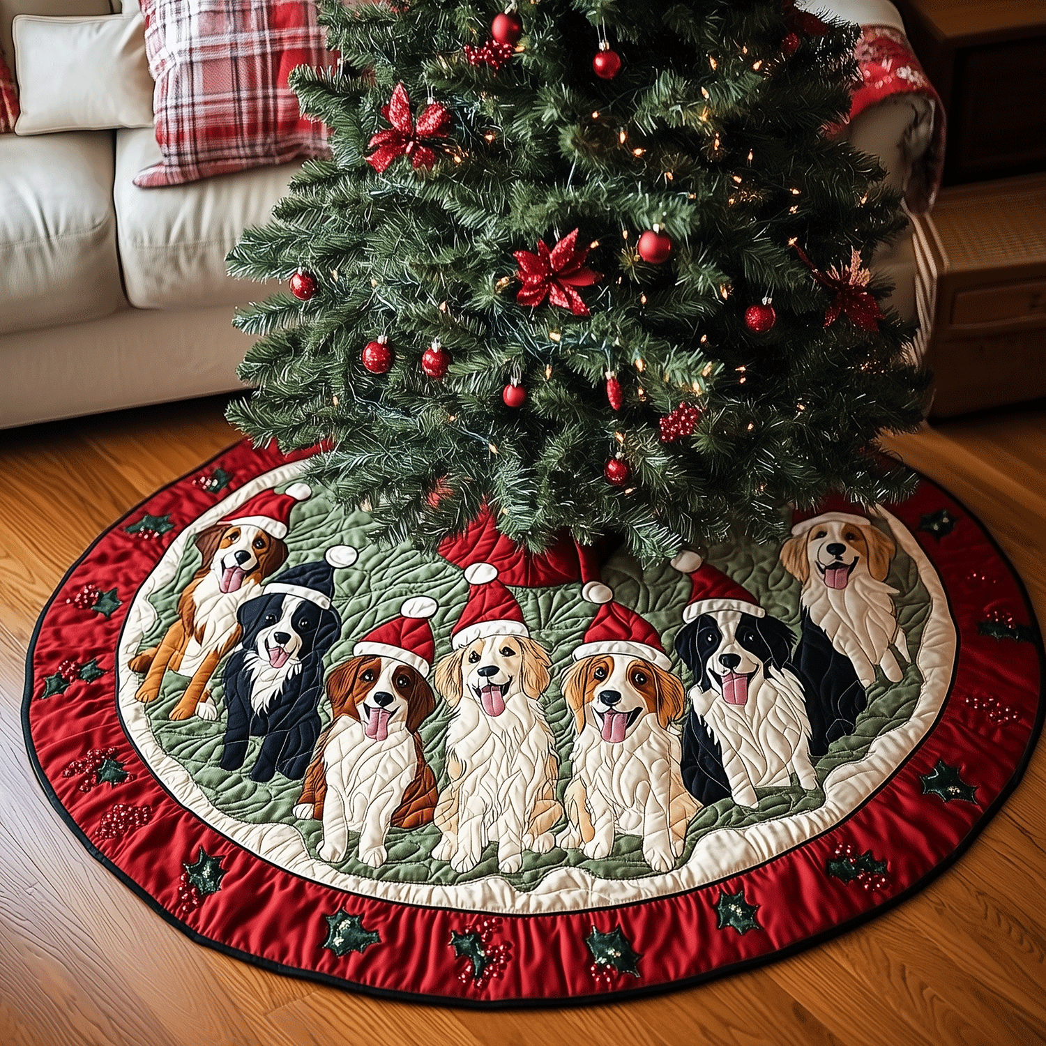 Border Collie Cheer Quilted Christmas Tree Skirt NCU0TH2056