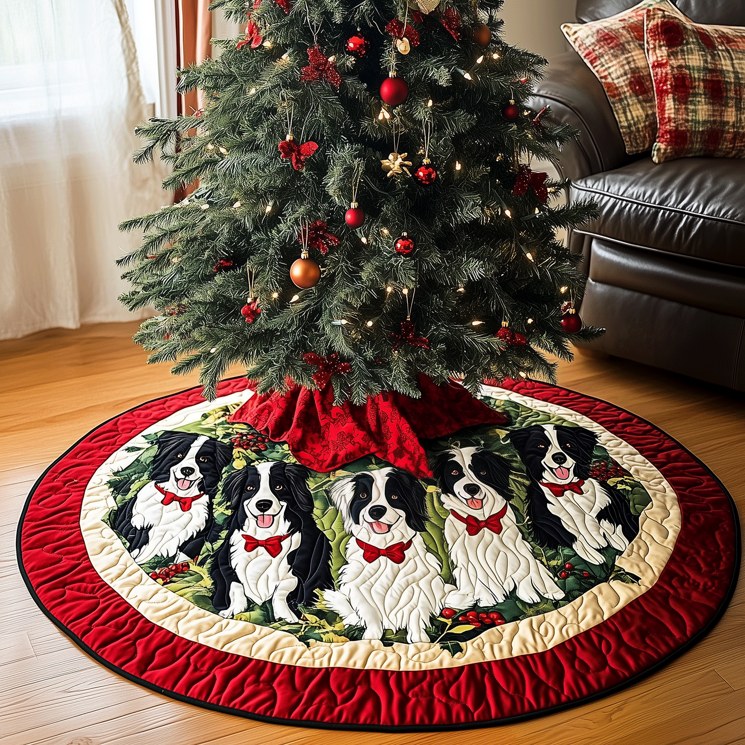 Border Collie Christmas Quilted Christmas Tree Skirt NCU0TH2066