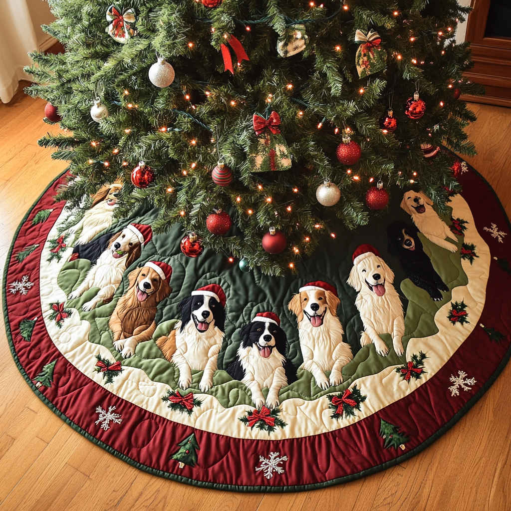 Border Collie Dreams Christmas Quilted Tree Skirt NCU0VL729