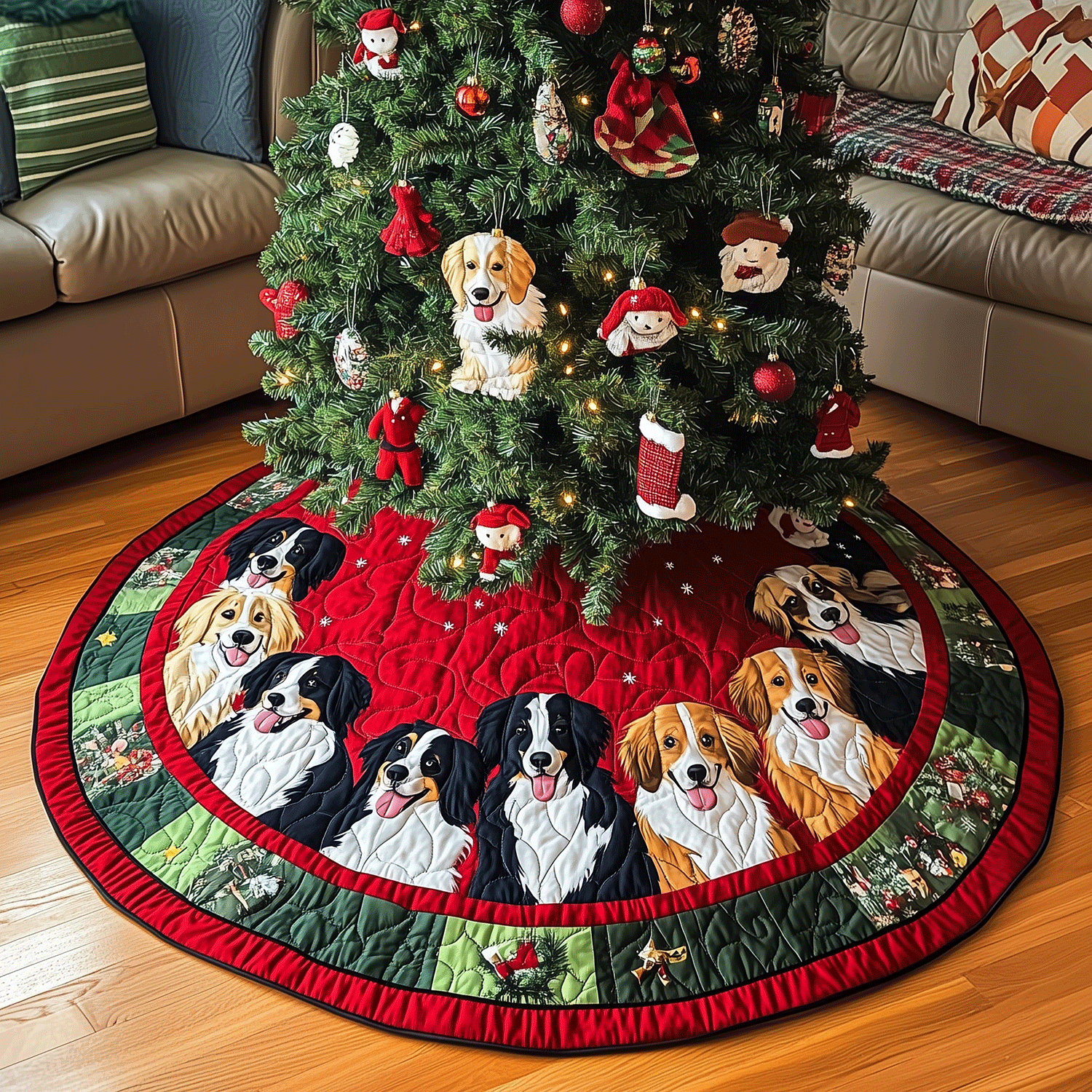 Border Collie Holiday Quilted Christmas Tree Skirt NCU0TH2058