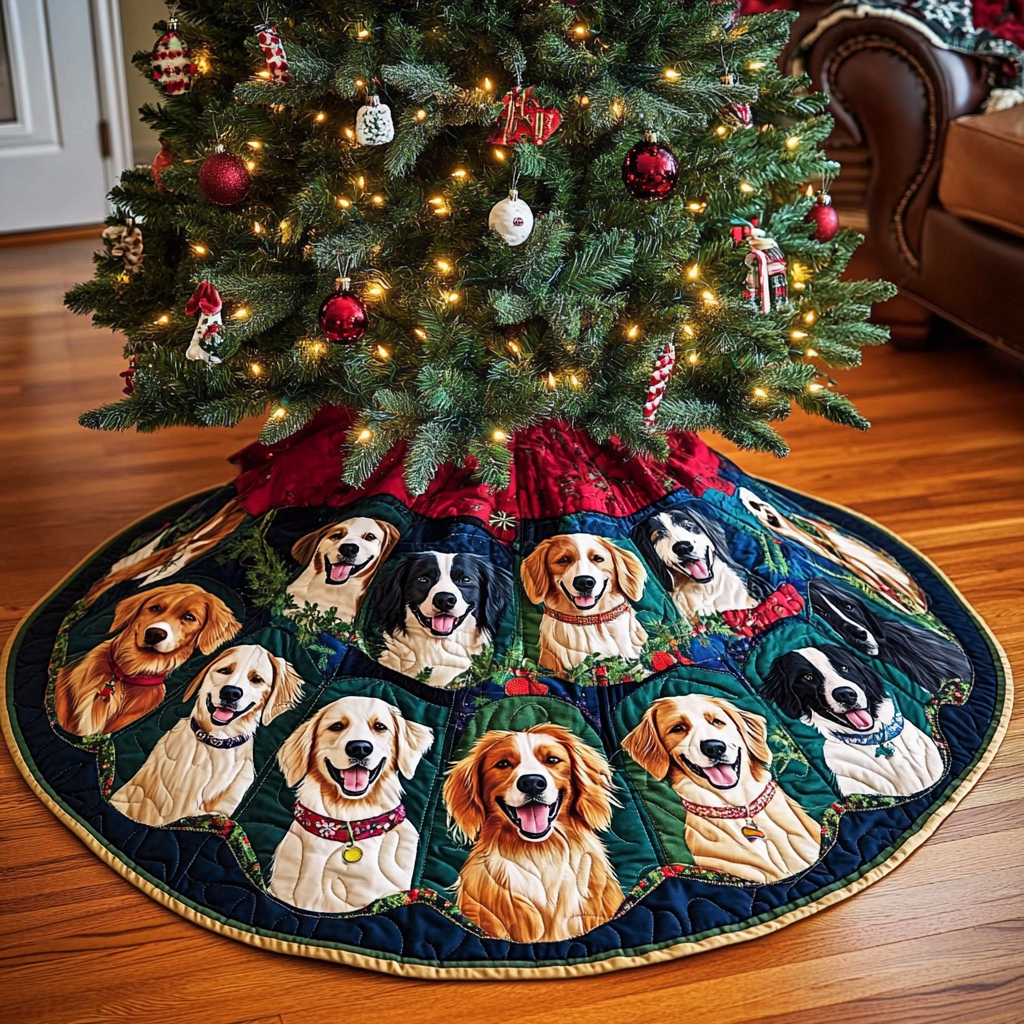 Border Collie Joy Christmas Quilted Tree Skirt NCU0VL723