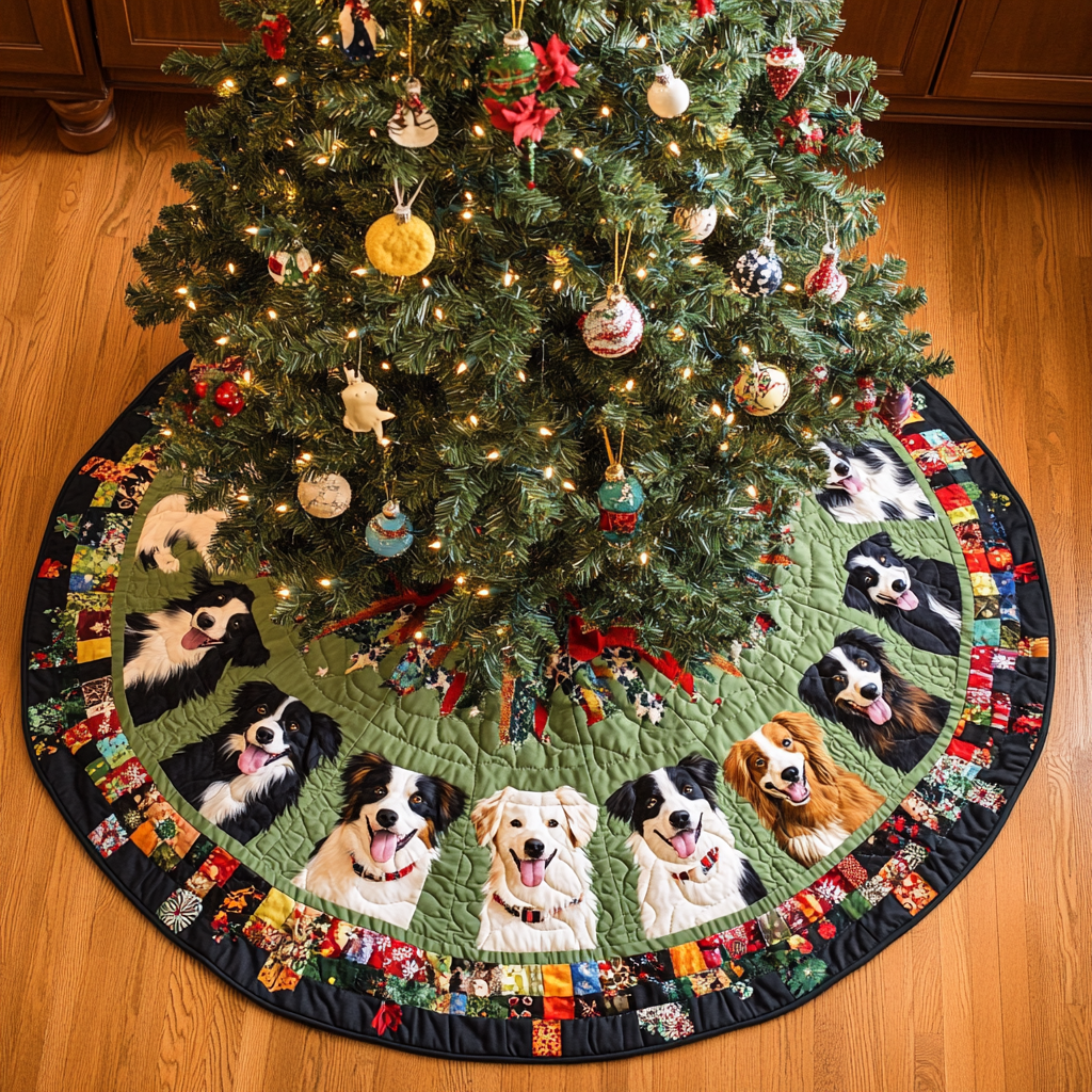 Border Collie Magic Christmas Quilted Tree Skirt NCU0VL726