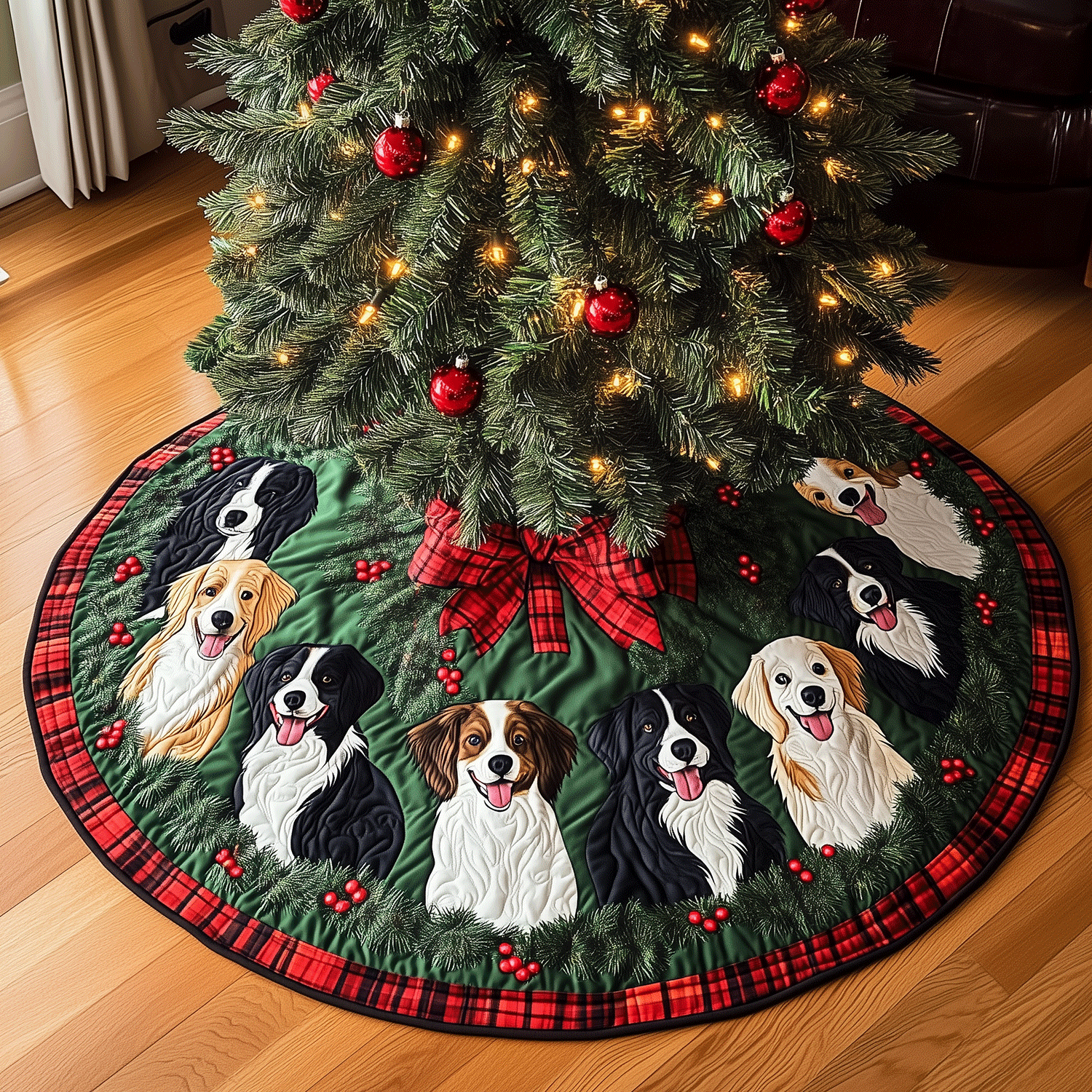 Border Collie Noel Quilted Christmas Tree Skirt NCU0TH2060