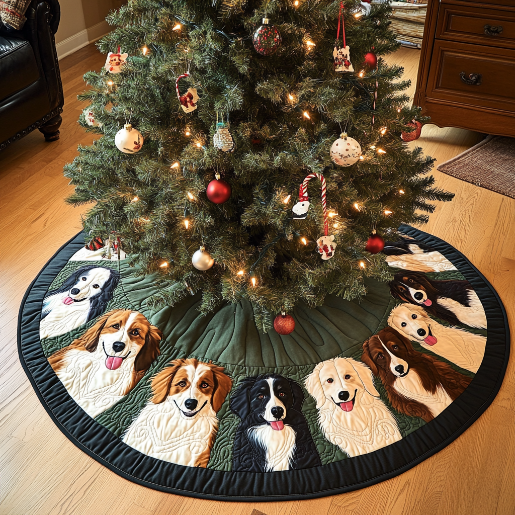 Border Collie Wonderland Christmas Quilted Tree Skirt NCU0VL728