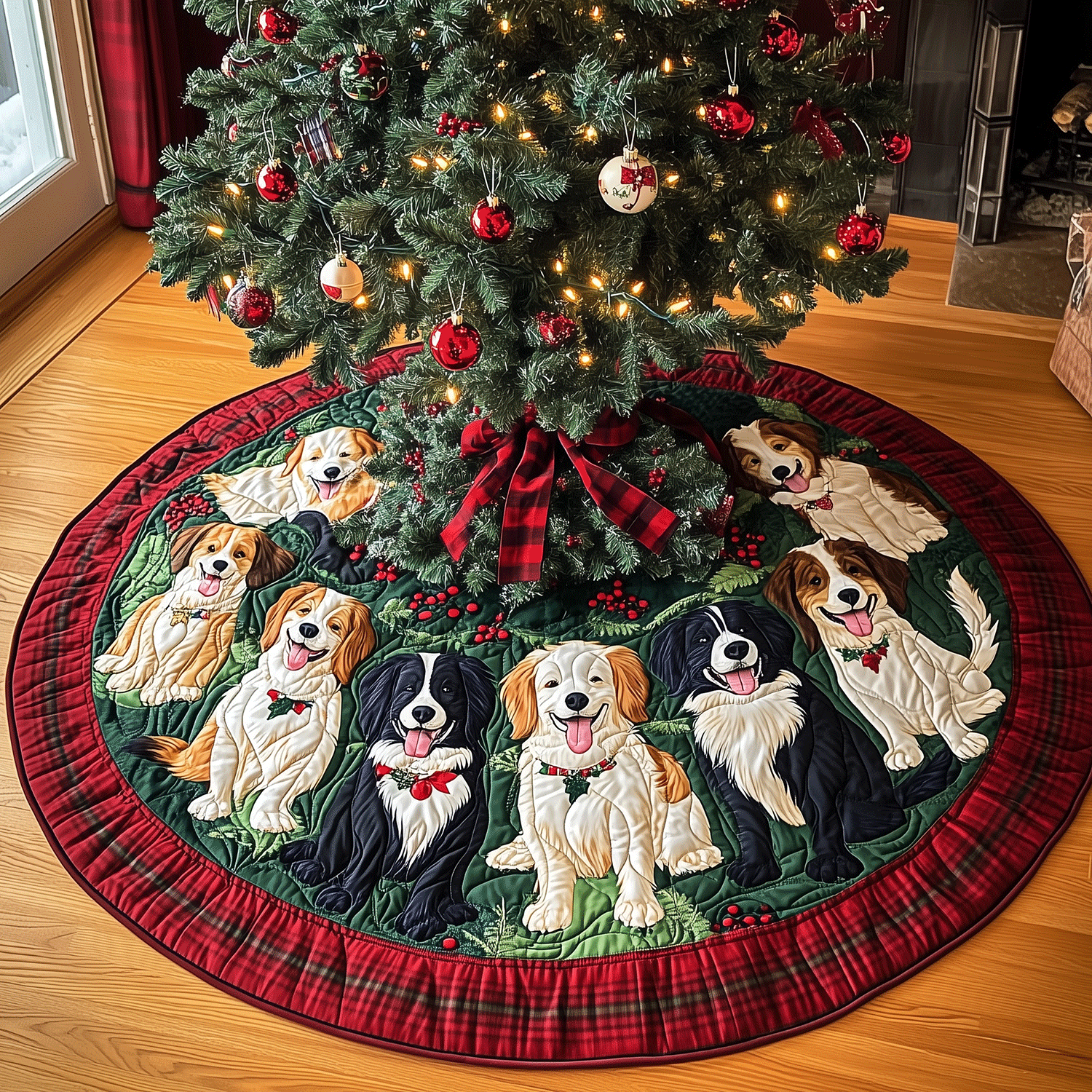 Border Collie Yuletide Quilted Christmas Tree Skirt NCU0TH2064