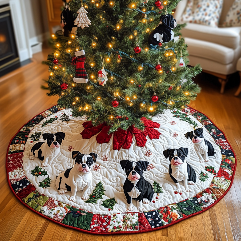 Boston Terrier Christmas Cheer Christmas Quilted Tree Skirt NCU0DV1484