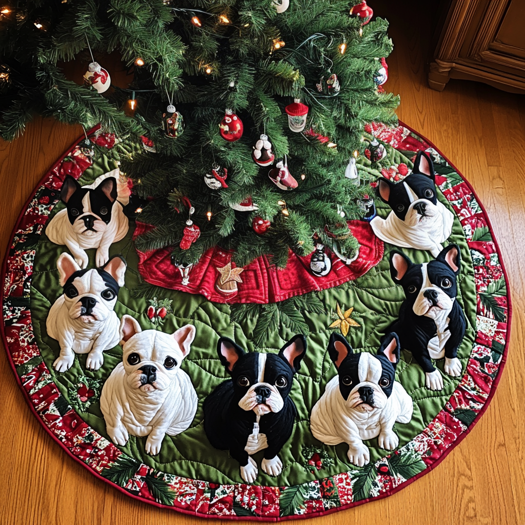 Boston Terrier Santa Paws Christmas Quilted Tree Skirt NCU0DV1485